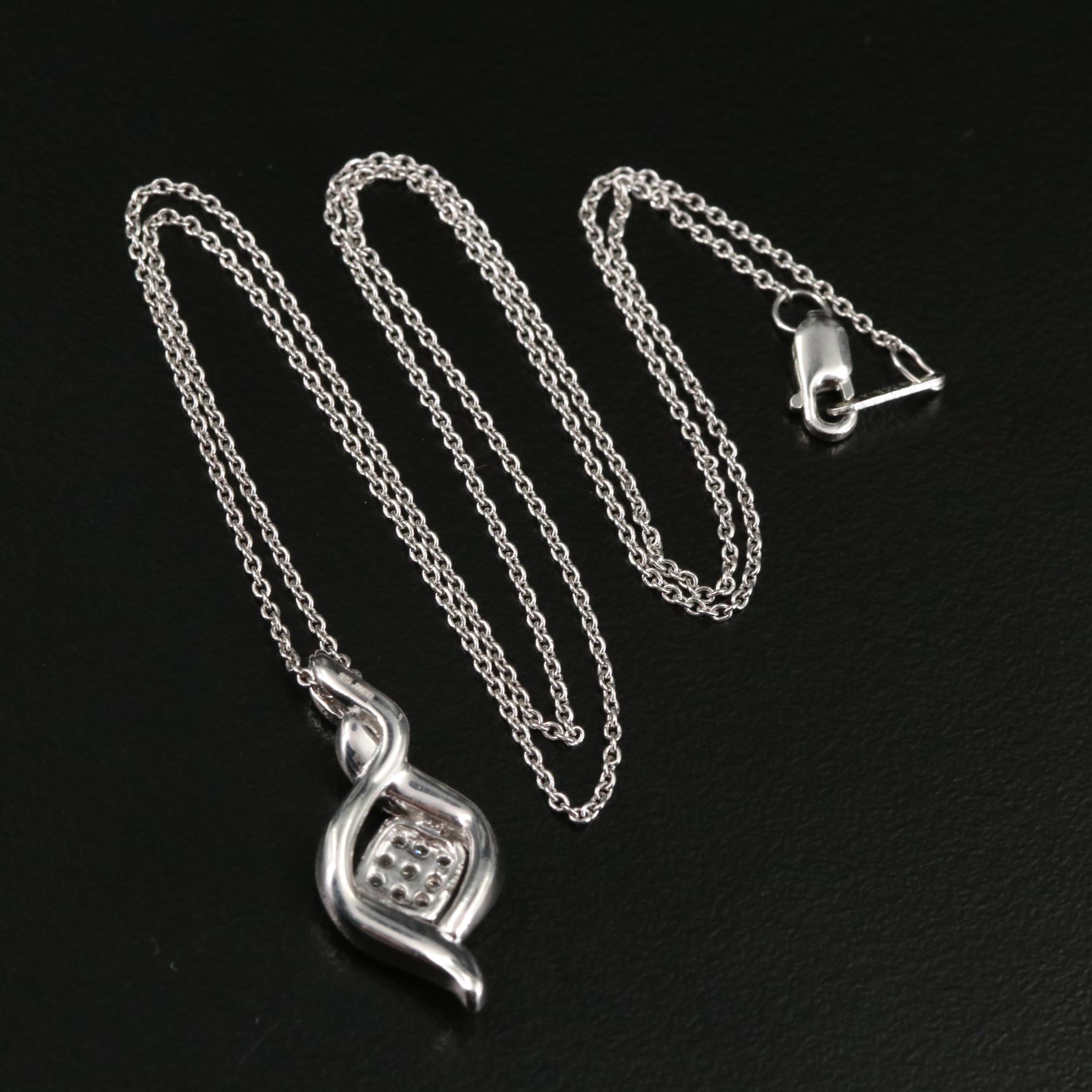 Sterling Diamond Drop Pendant Necklace EBTH