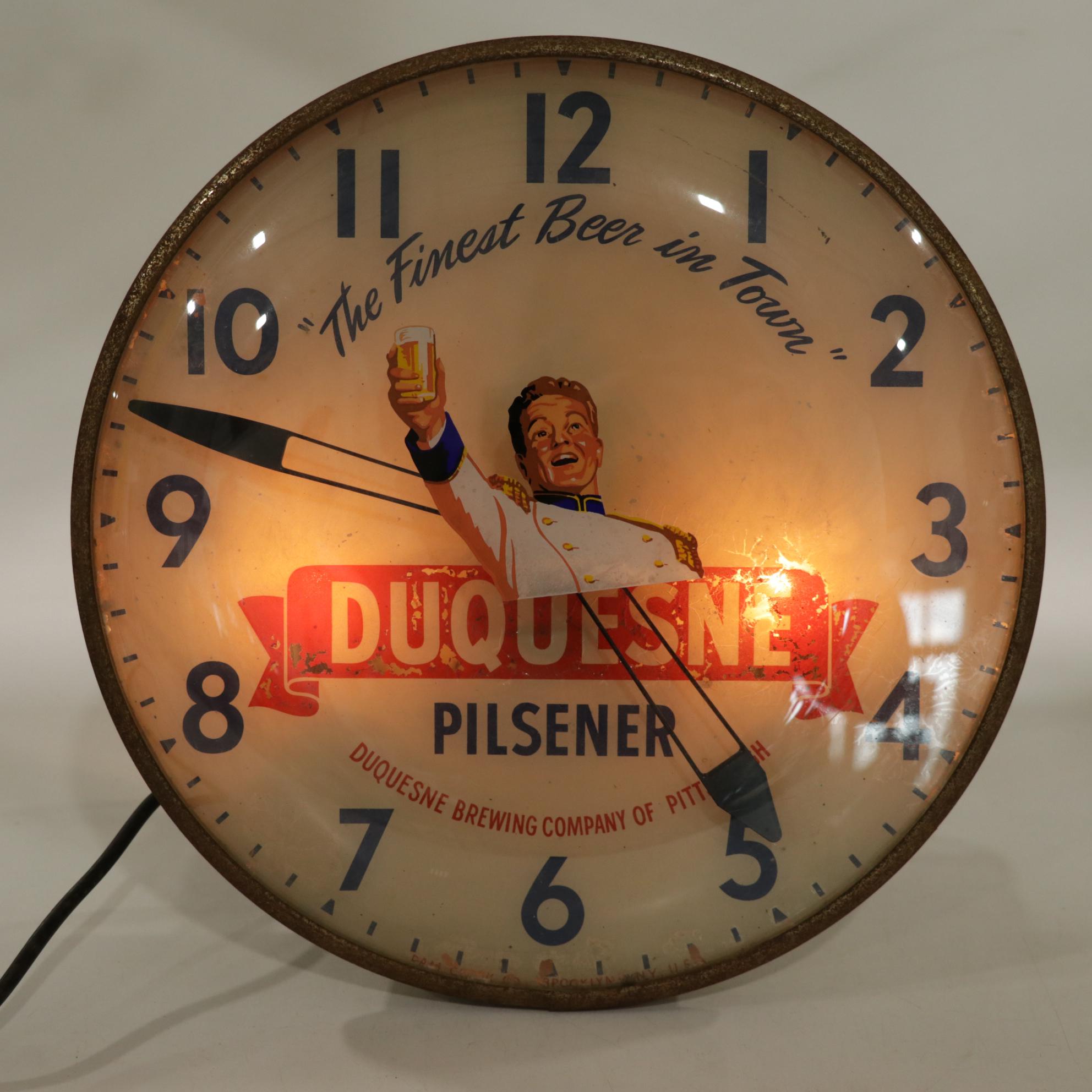 1950s Pam Clock Co. Duquesne Pilsener Illuminated Advertising Beer