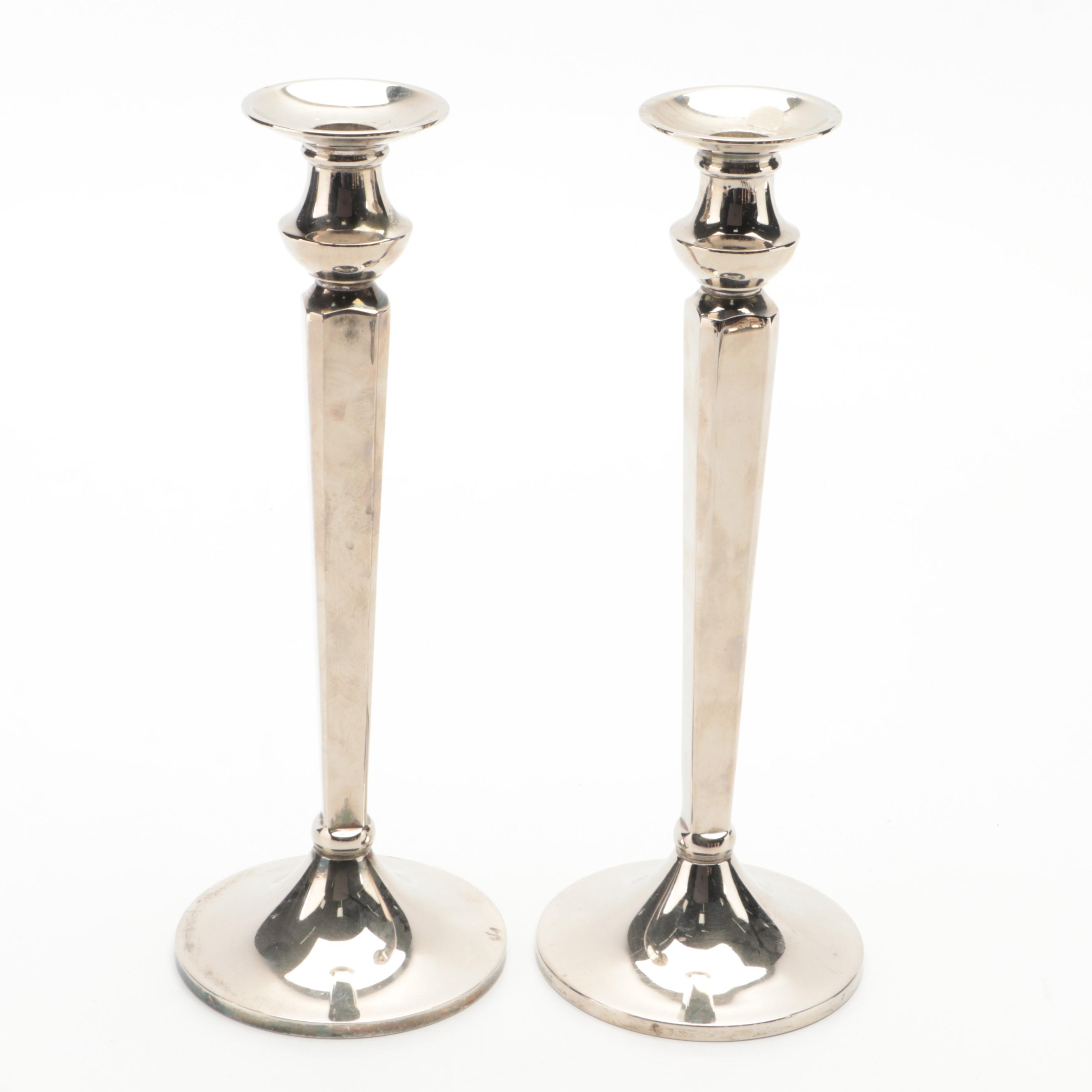 Pottery Barn Silver Plate Candlestick Pairs, Contemporary EBTH
