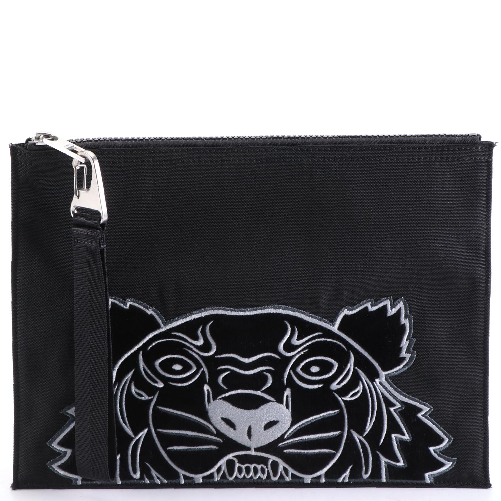 Kenzo Tiger Embroidered Wristlet Zip Clutch in Black Nylon EBTH