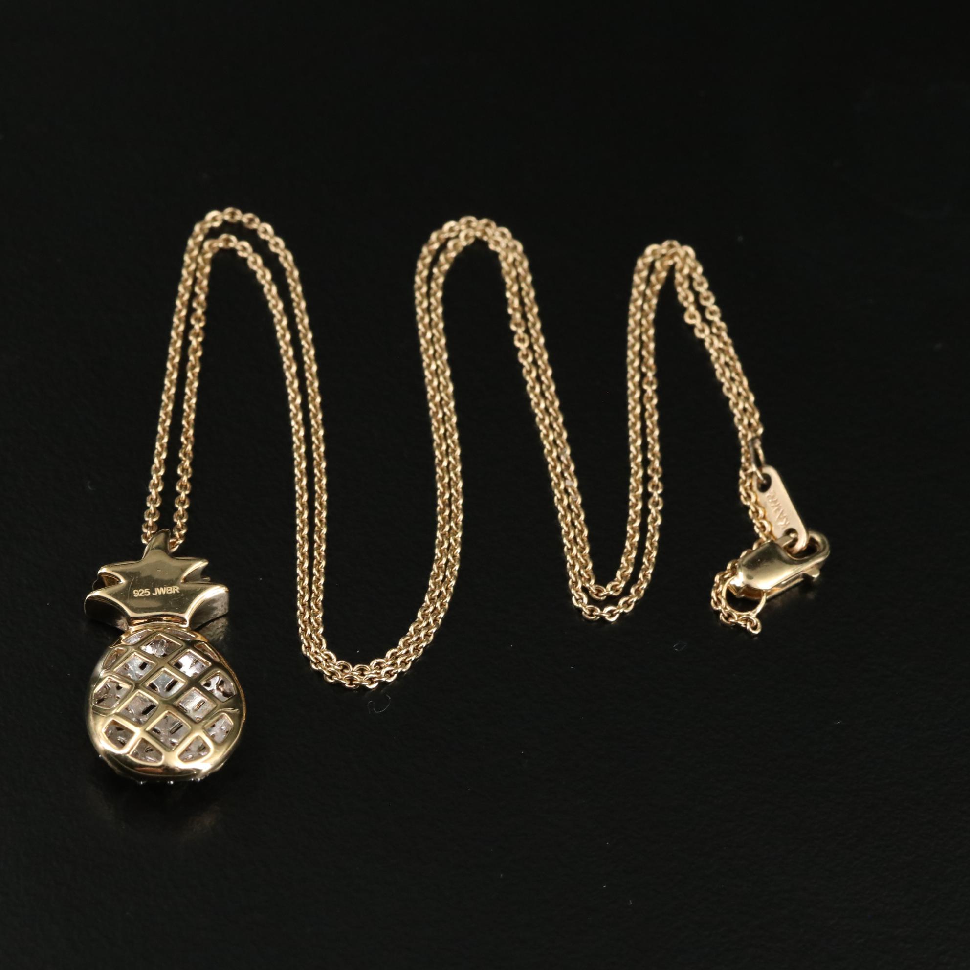 Sterling Diamond Pineapple Pendant Necklace EBTH