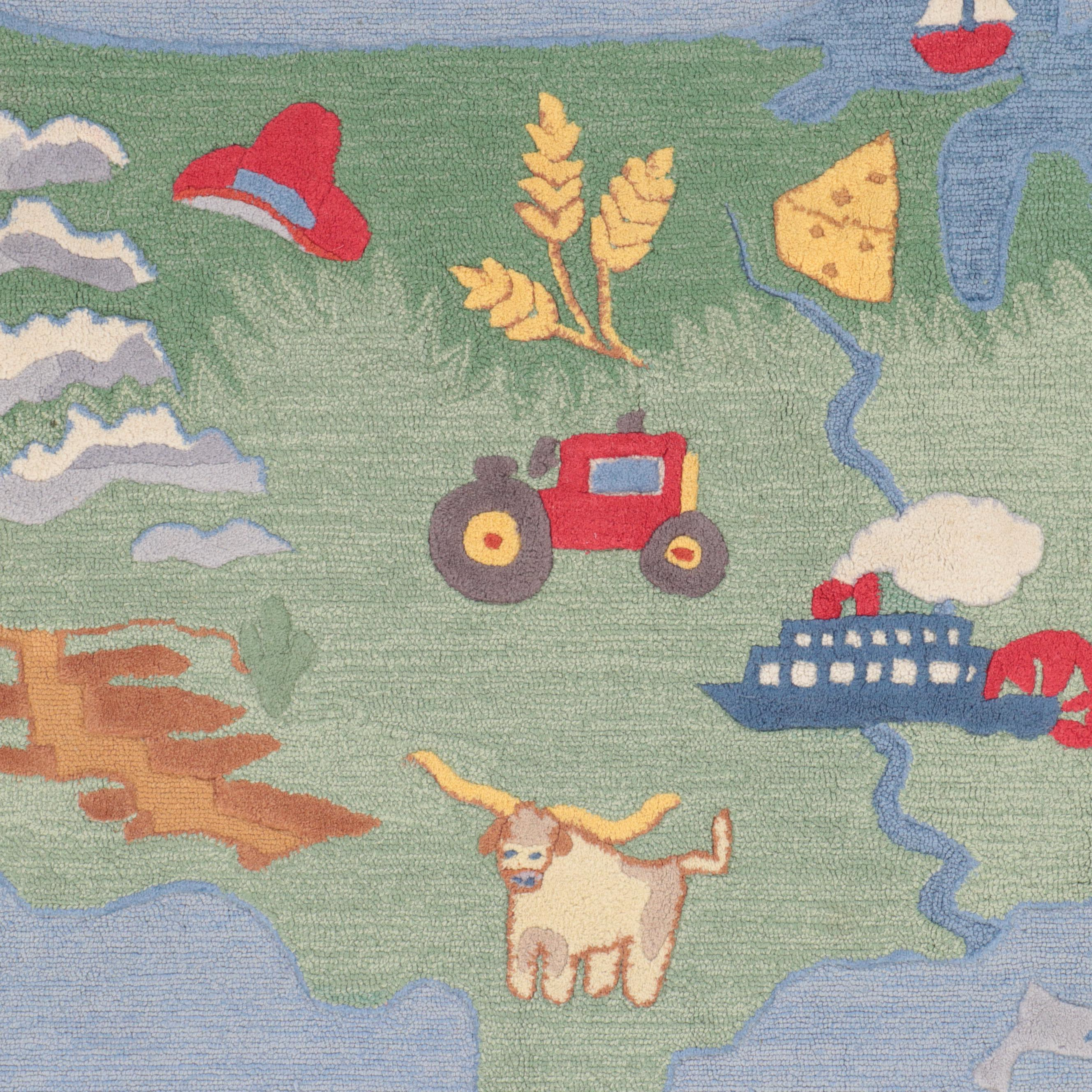 5' x 8' HandHooked Pottery Barn Kids USA Map Area Rug EBTH