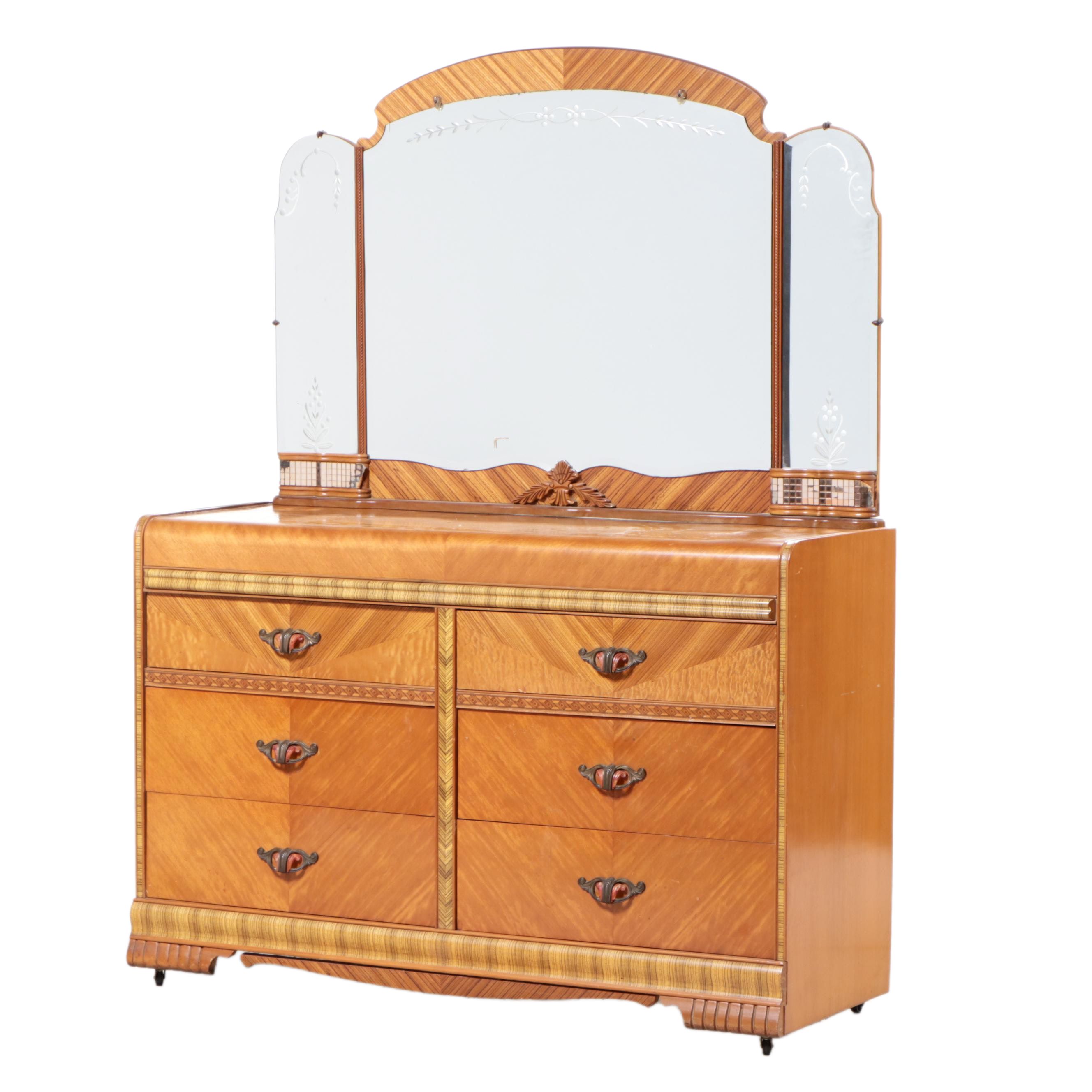 Bassett Furniture Art Deco Style "Waterfall" Veneered Dresser EBTH