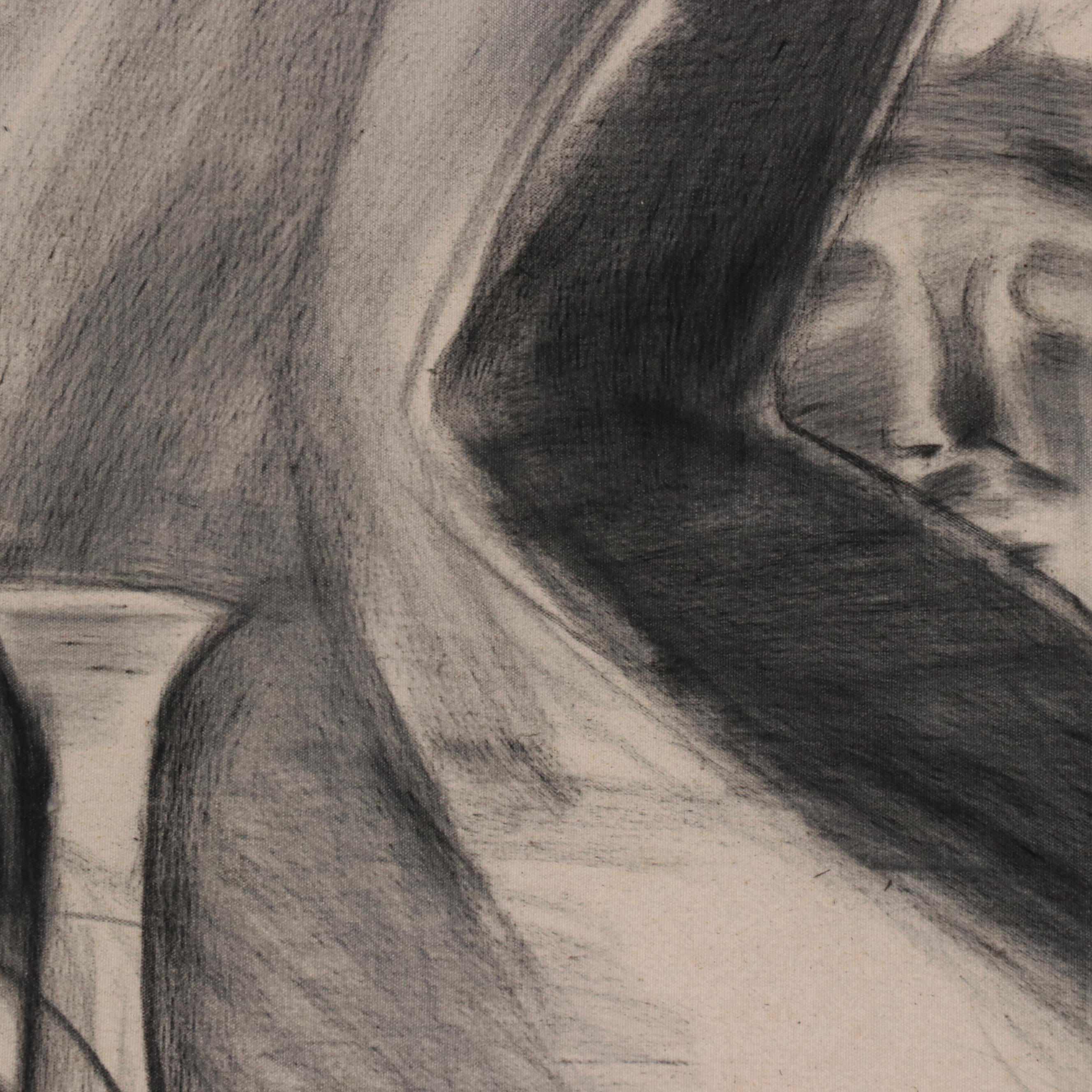 LargeScale Figurative Vine Charcoal Drawing on Canvas EBTH