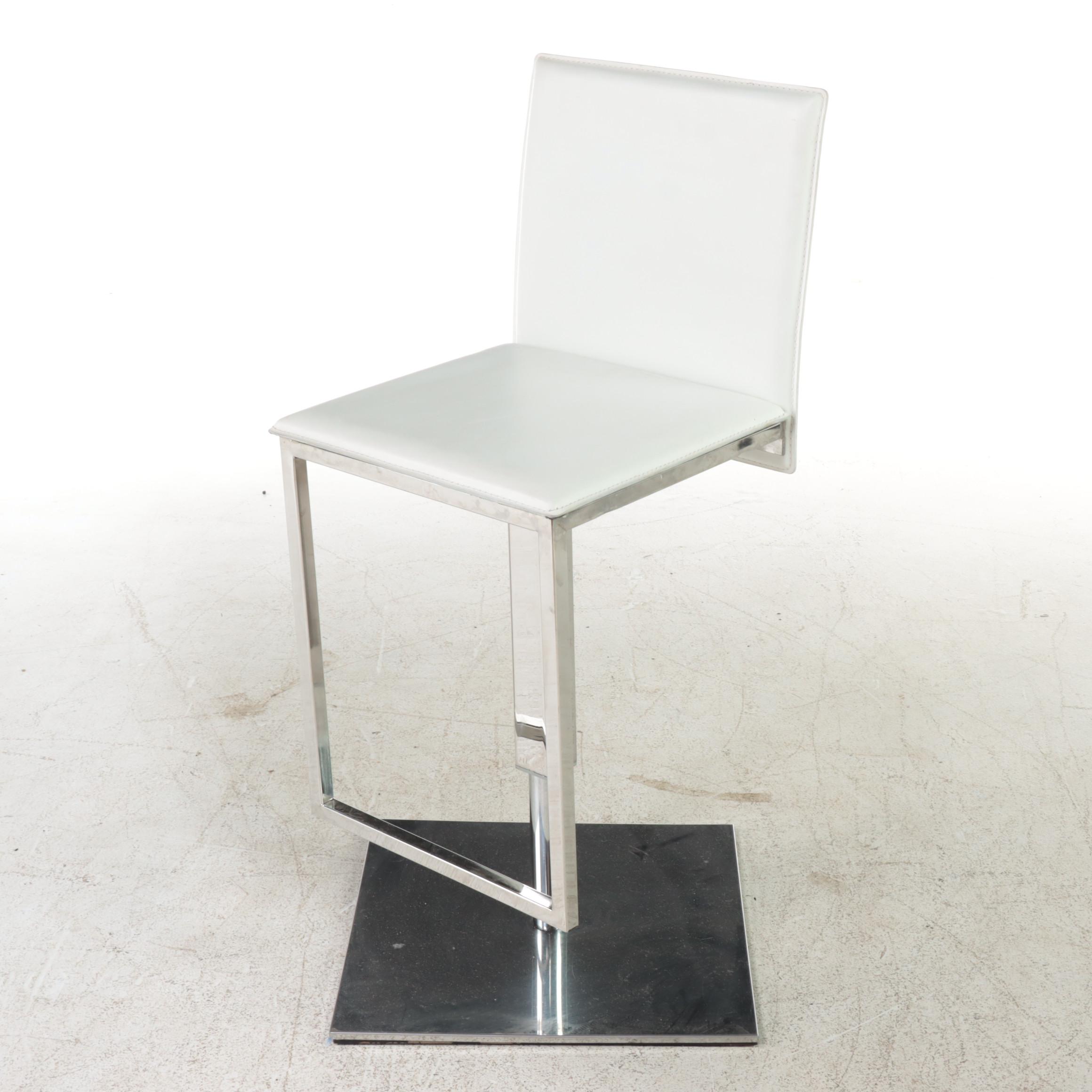 Three Italian Modern Chrome and White Leather Counter Stools EBTH