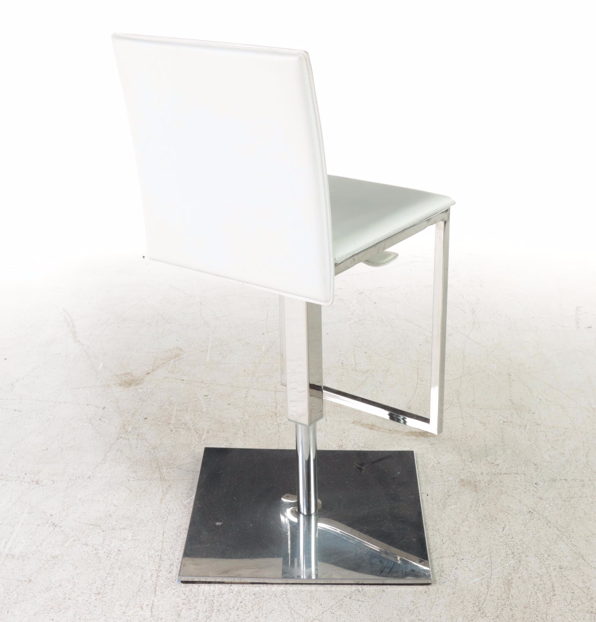 Three Italian Modern Chrome and White Leather Counter Stools EBTH