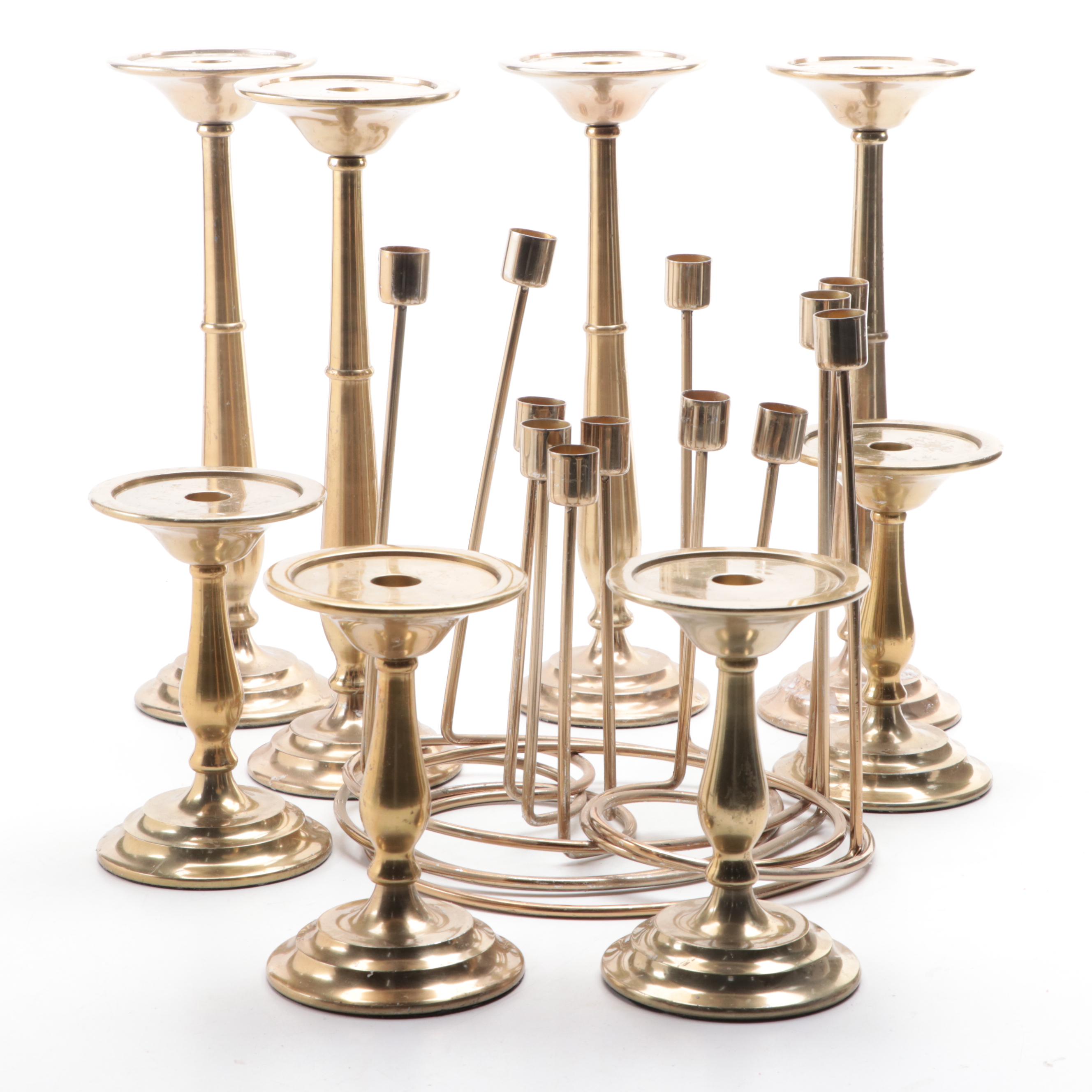 Mid Century Modern Style Brass Candlesticks with Brass Pottery Barn