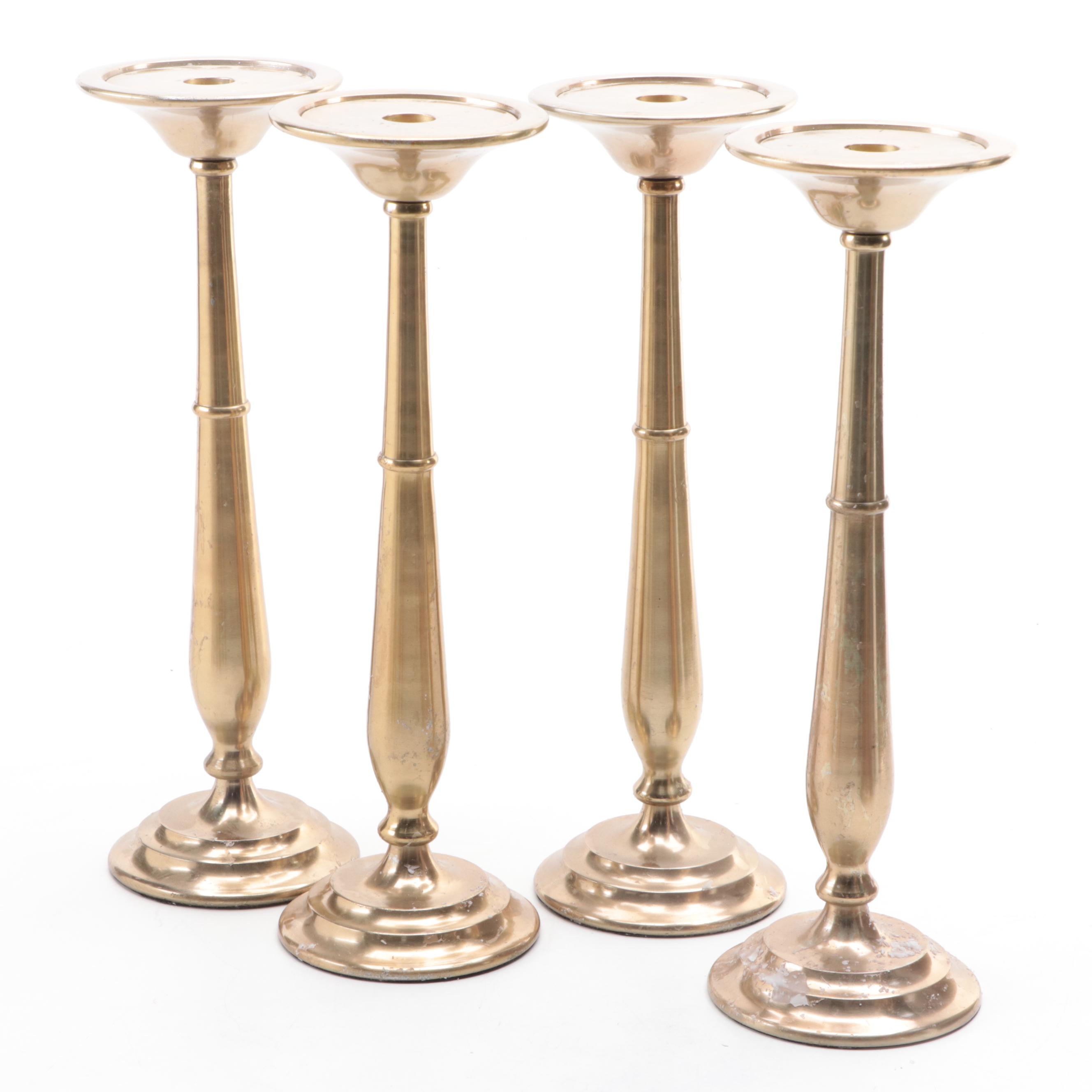 Mid Century Modern Style Brass Candlesticks with Brass Pottery Barn