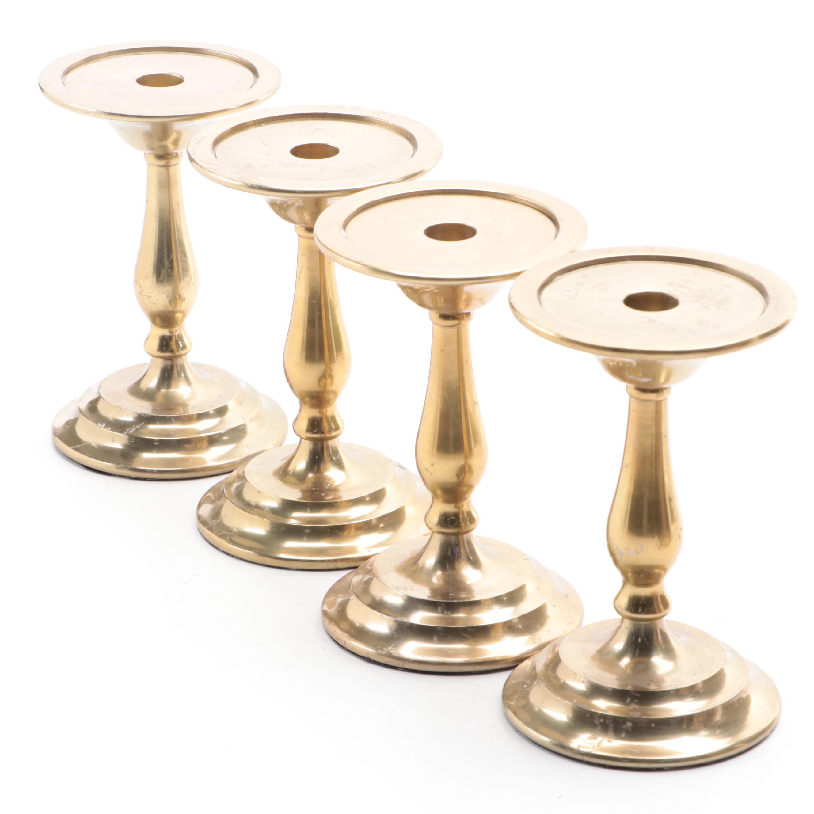 Mid Century Modern Style Brass Candlesticks with Brass Pottery Barn