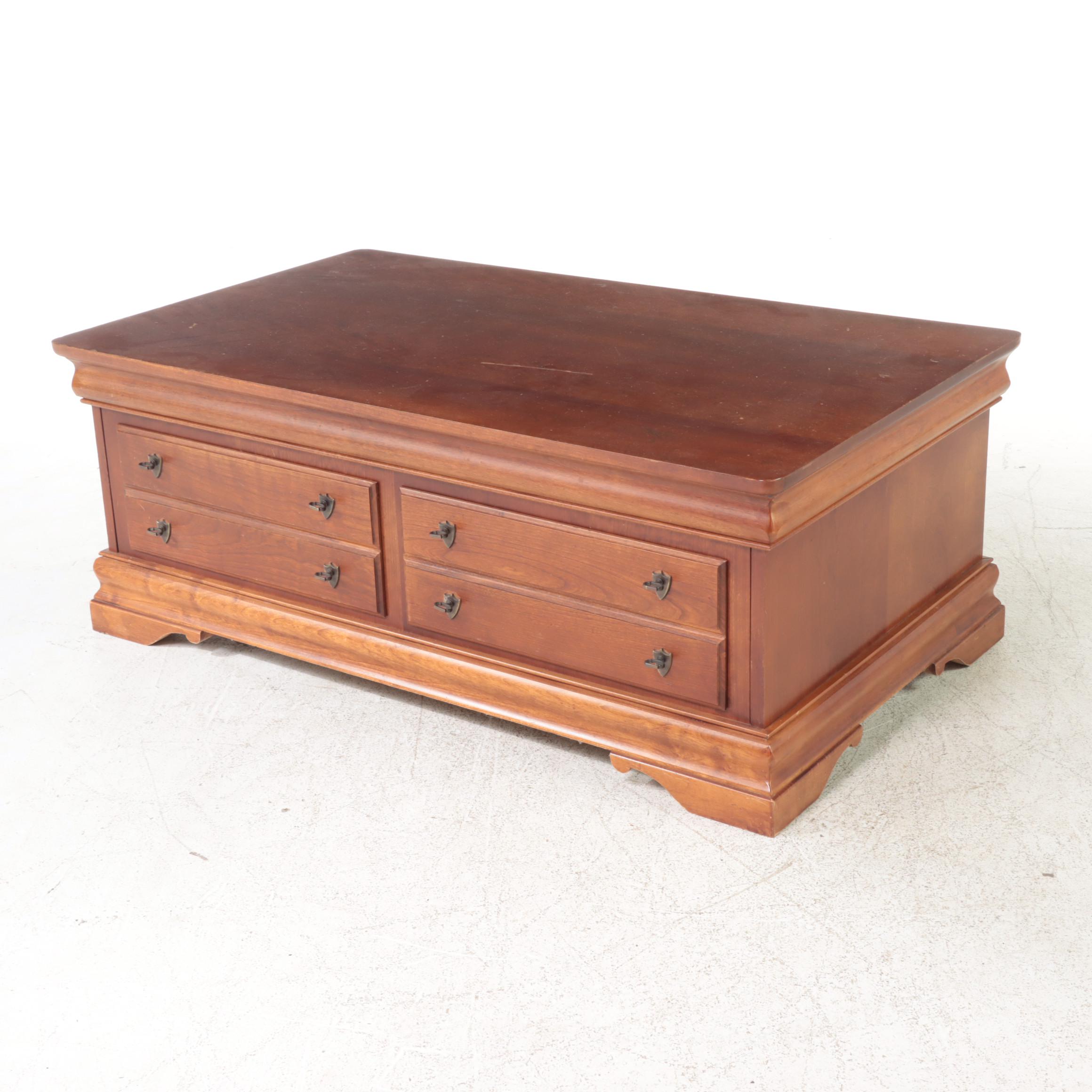 Bassett Louis Philippe Style CherrywoodStained TwoDrawer Coffee Table