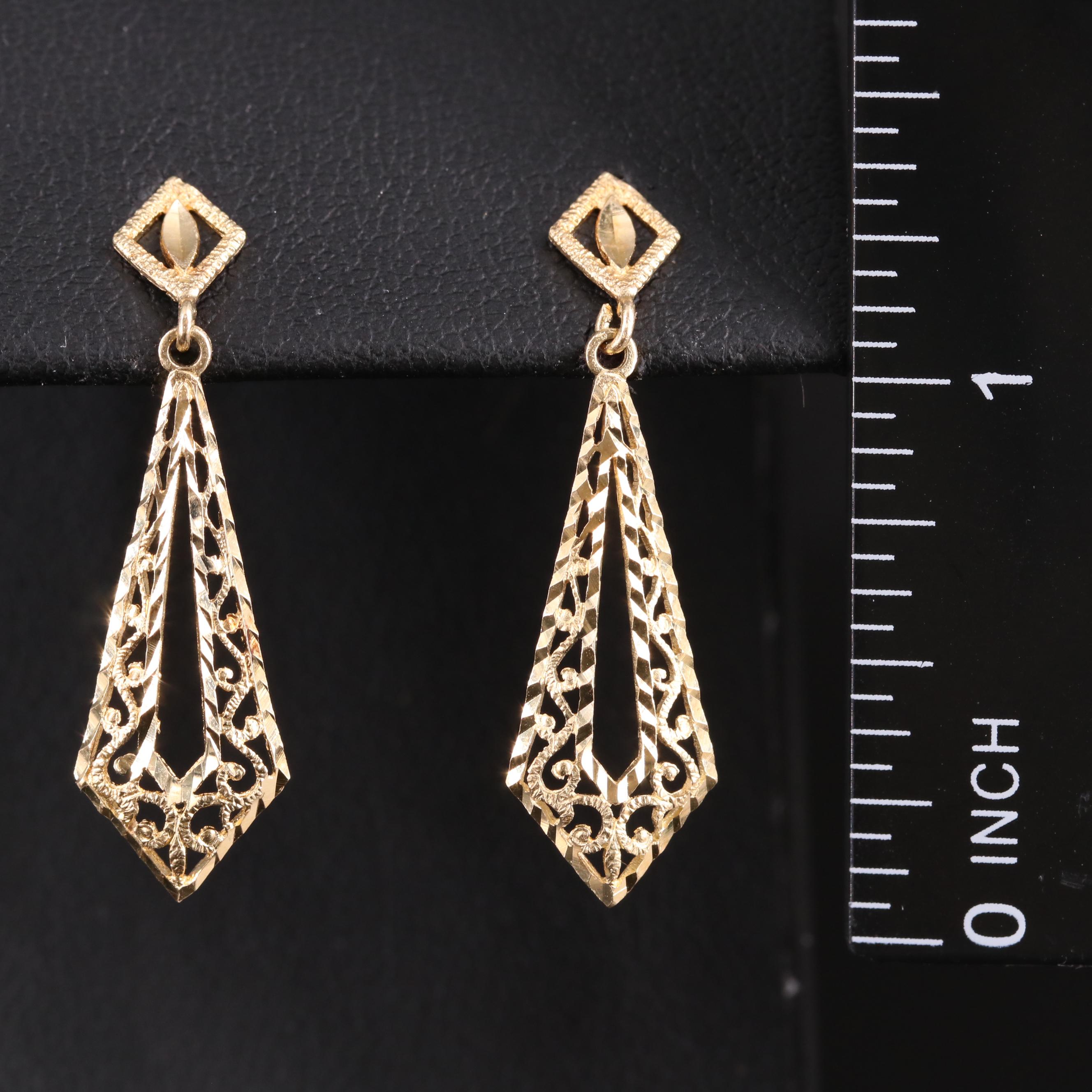 14K Filigree Pendulum Earrings EBTH