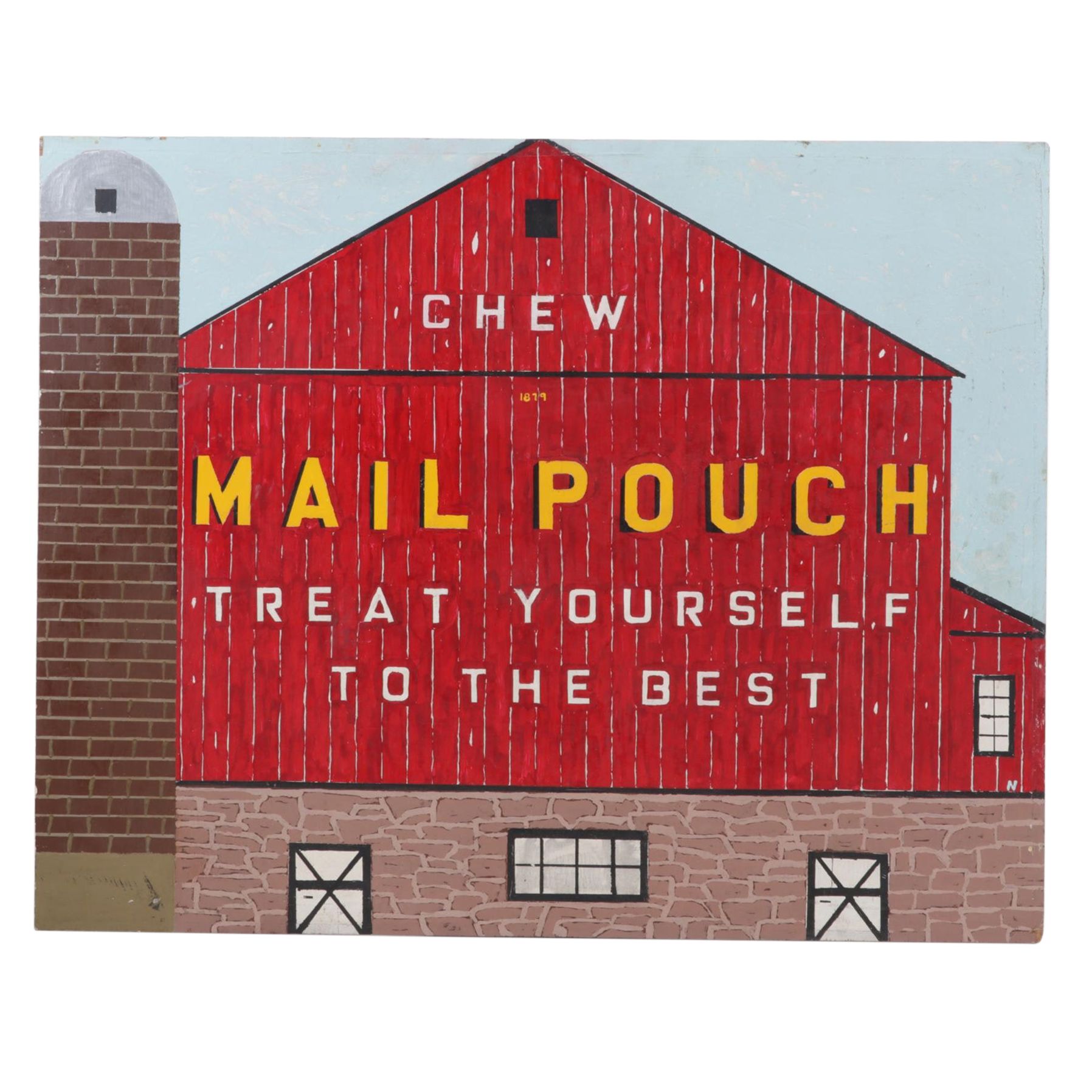 Folk Art Acrylic Painting of Chew Mail Pouch Barn, Circa 1975 EBTH