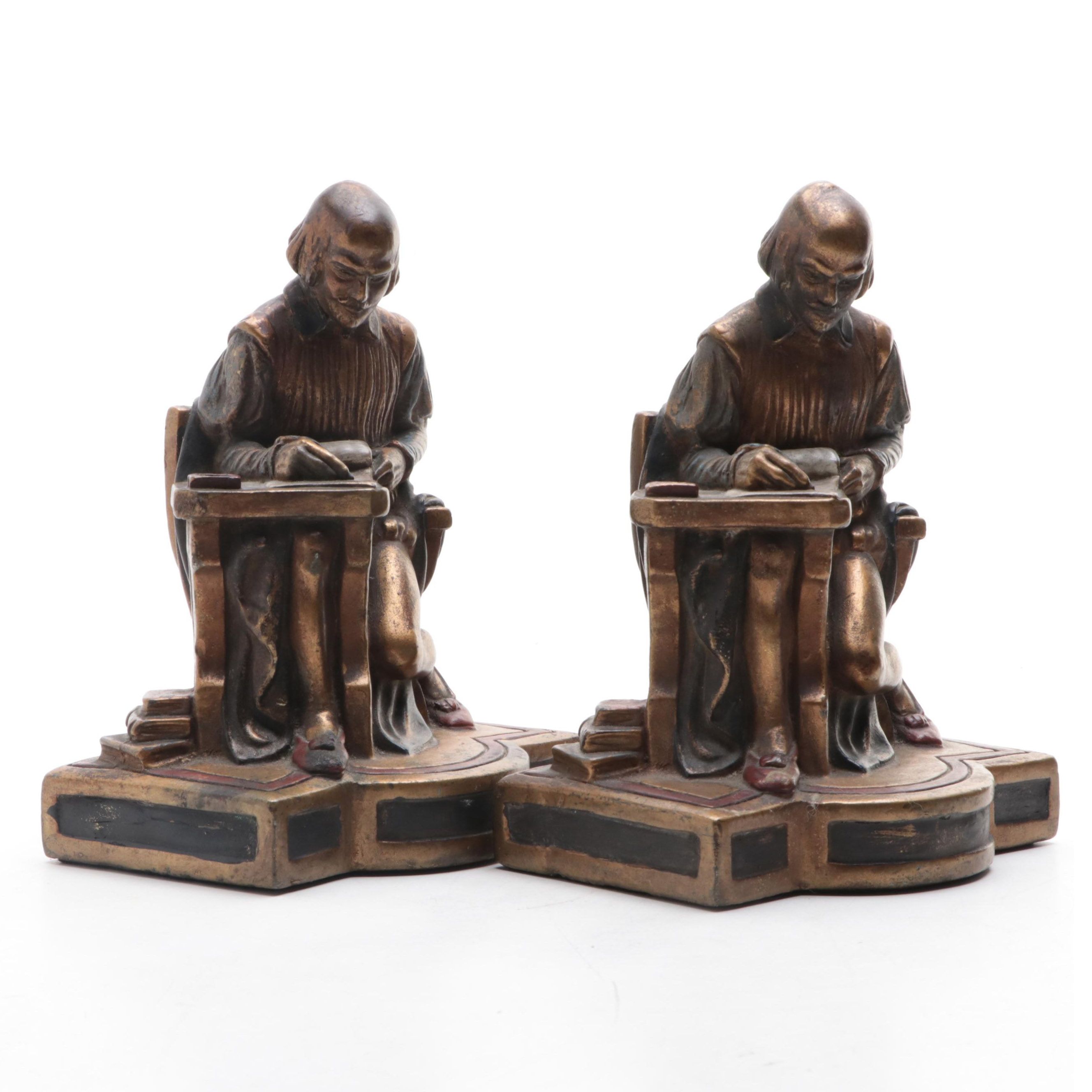 Armor Bronze Shakespeare Bronze Clad Bookends, Mid20th Century EBTH