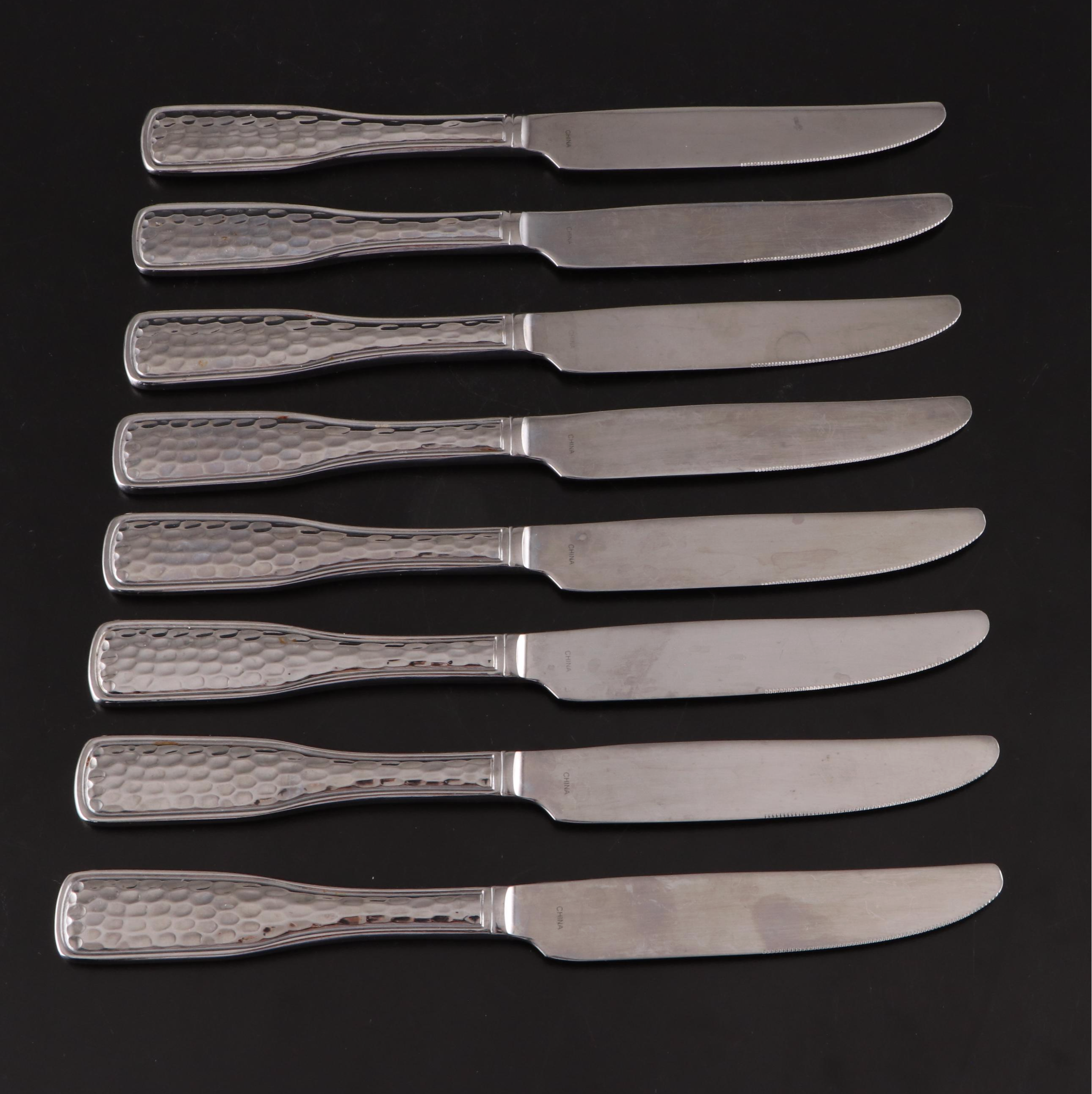 Stainless Steel Flatware with Hammered Detail and Towle Steak Knife Set