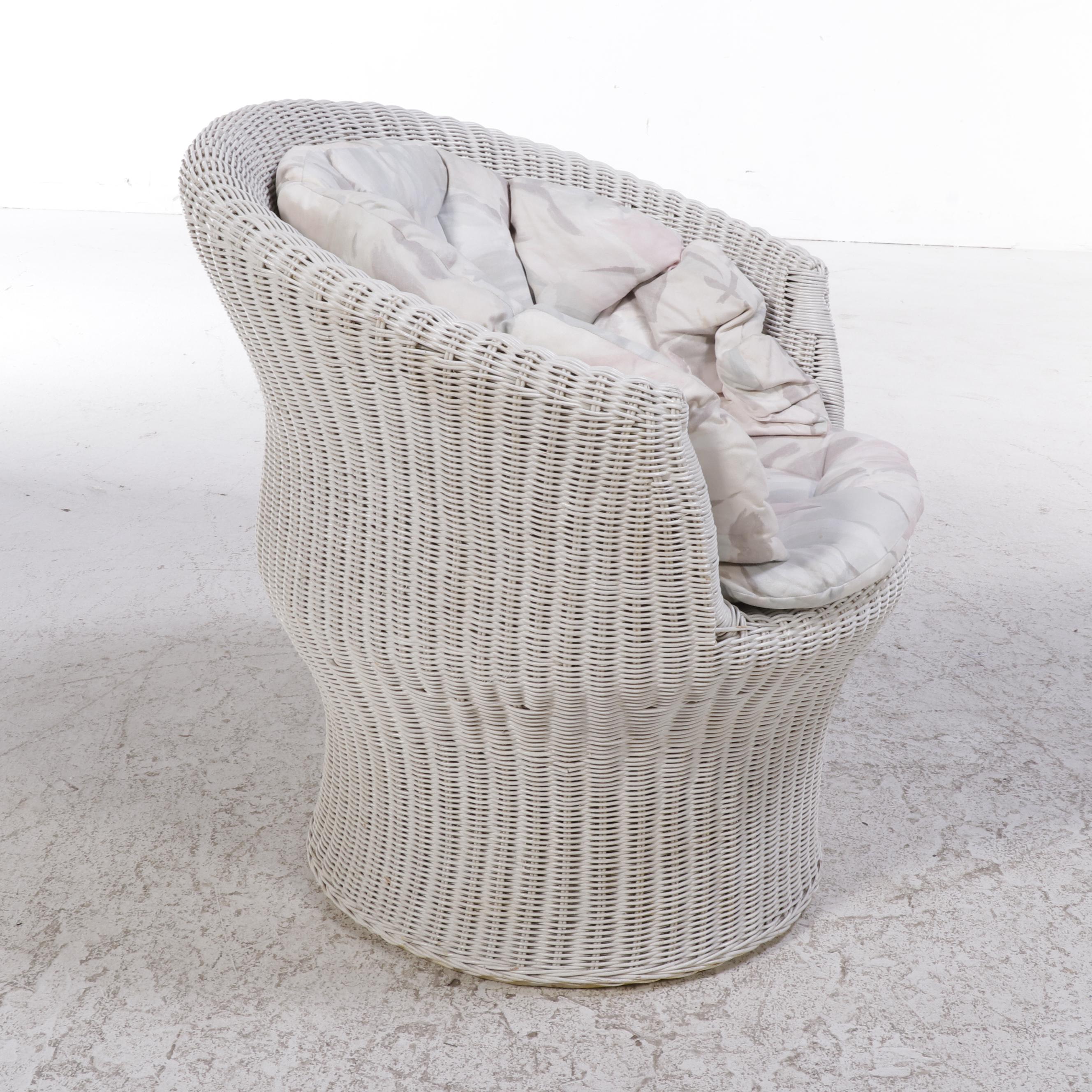 WhitePainted Wicker and Rattan Tub Chair, Late 20th Century EBTH