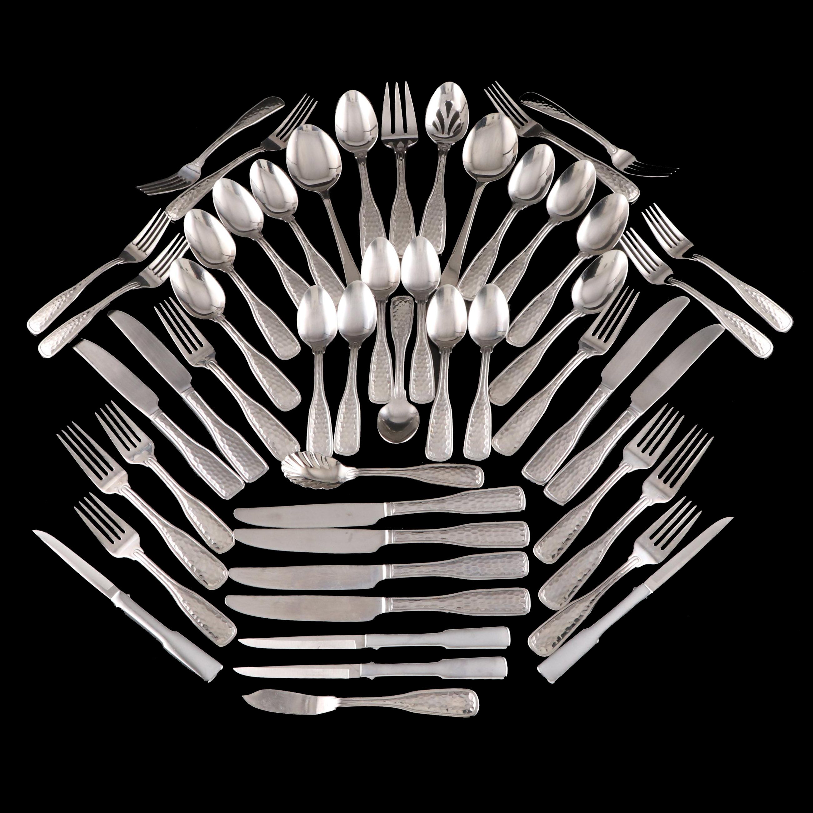 Stainless Steel Flatware with Hammered Detail and Towle Steak Knife Set
