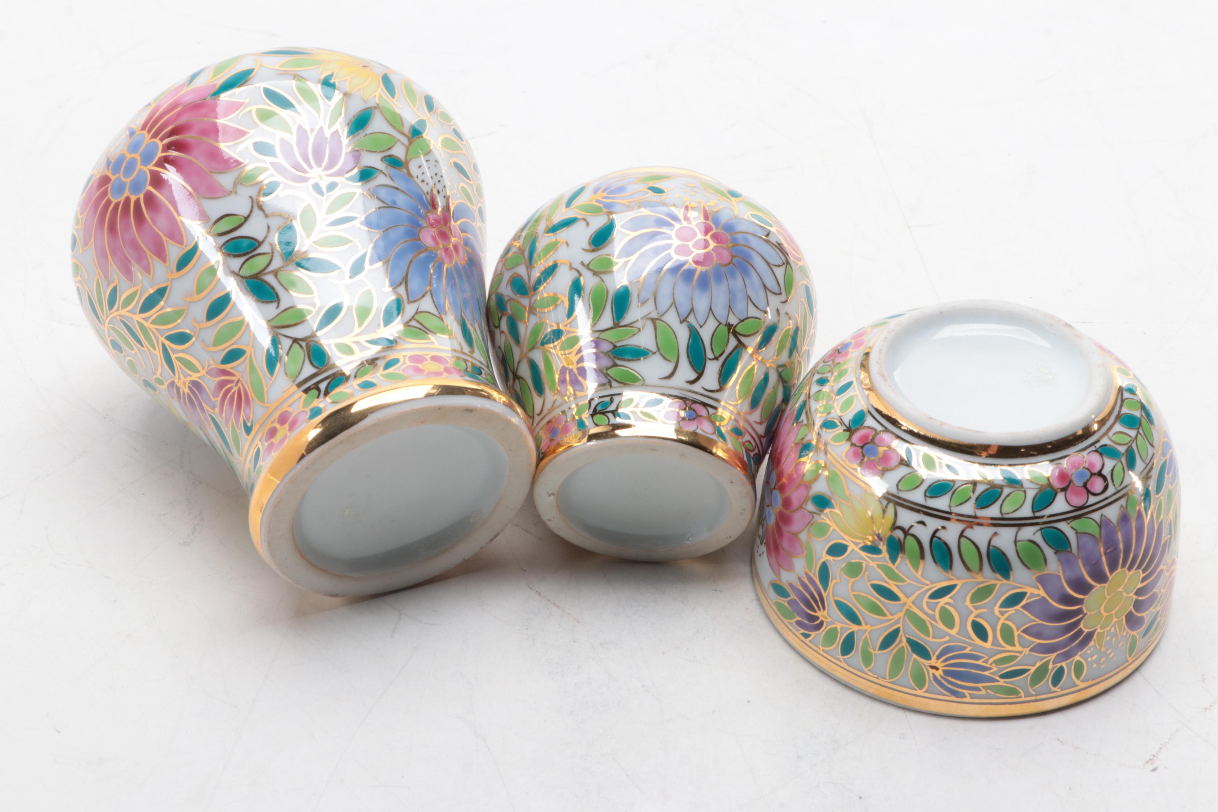 Gilt Accented Porcelain Ginger Jar Set EBTH