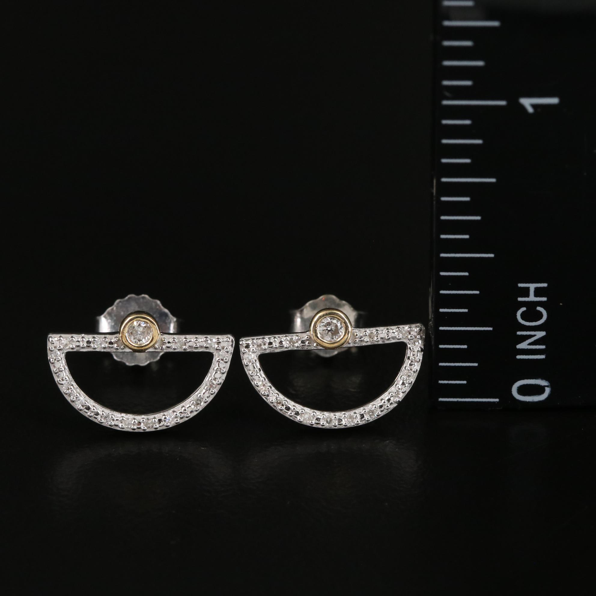 Sterling Diamond Half Circle Stud Earrings with 10K Accent EBTH