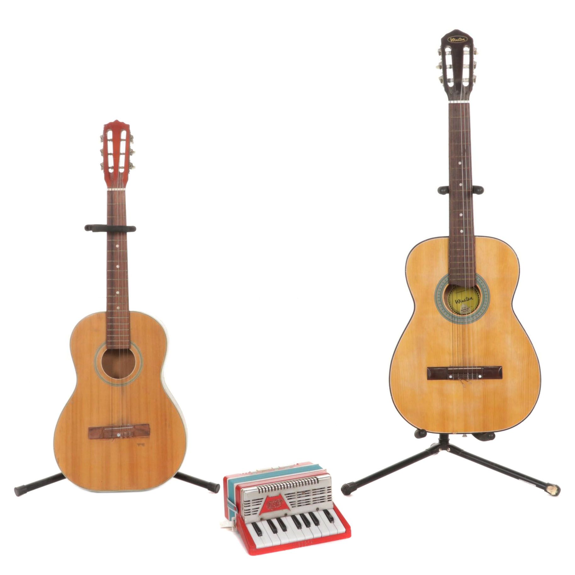 Classical Guitars, one Winston, and Toy Plastic Accordion EBTH