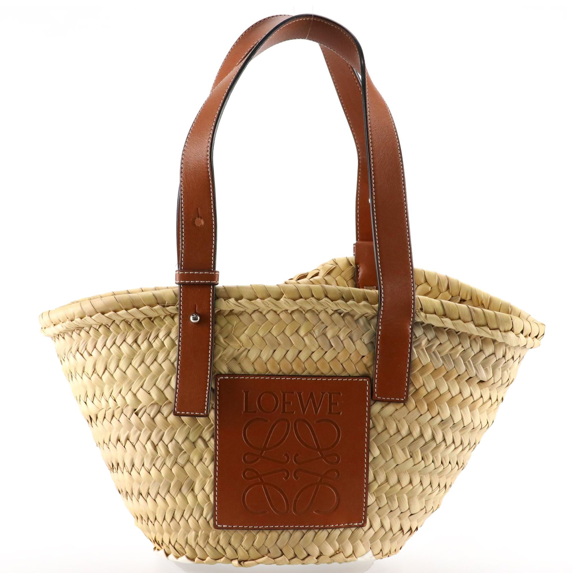 Loewe Basket Bag in Woven Straw with Leather Trim EBTH