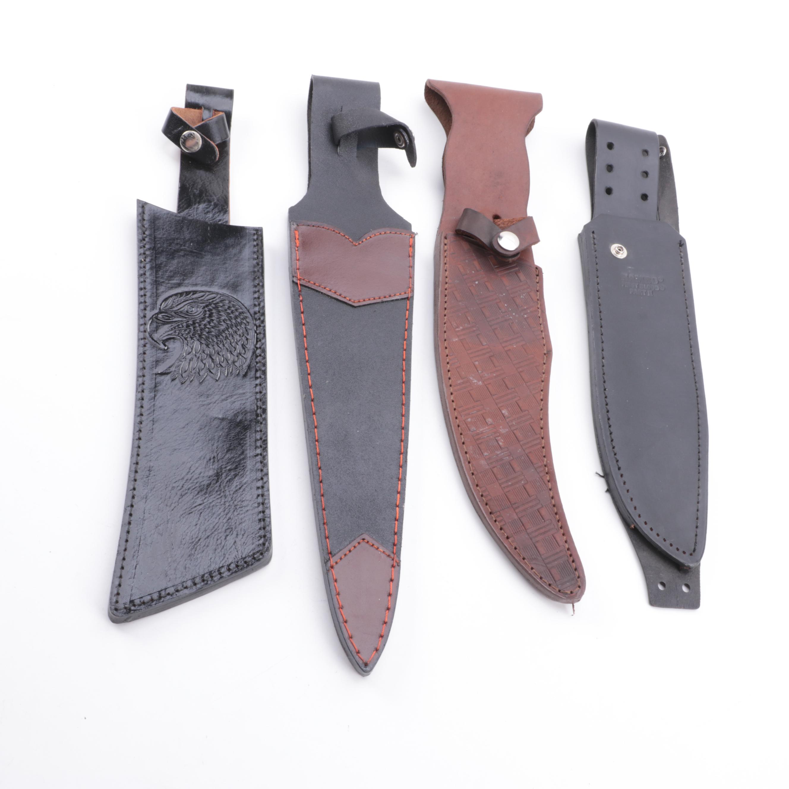 Stainless Steel Hunting Knives with Nylon and Leather Scabbards EBTH