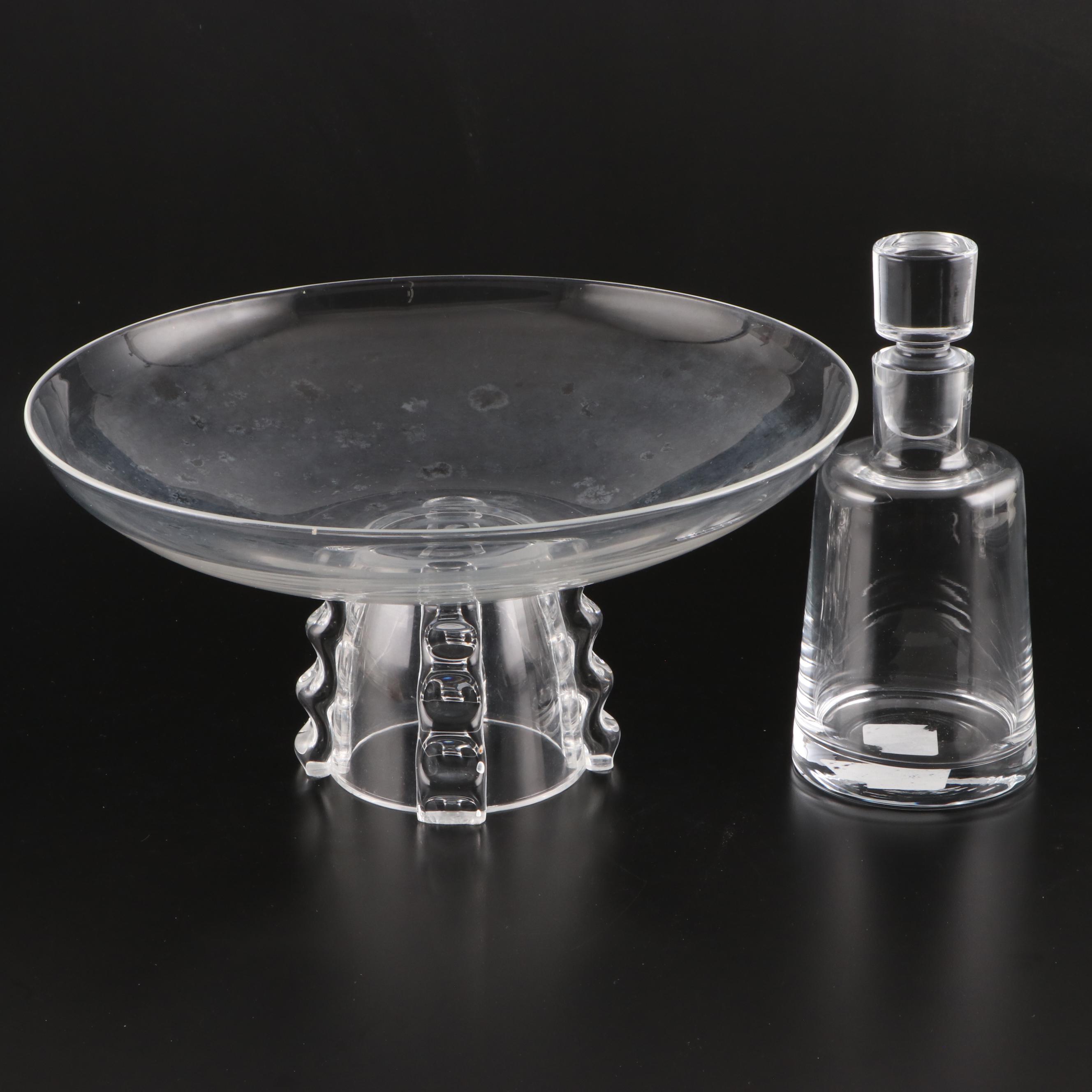 Krosno Polish Glass Decanter with Other Glass Pedestal Bowl EBTH
