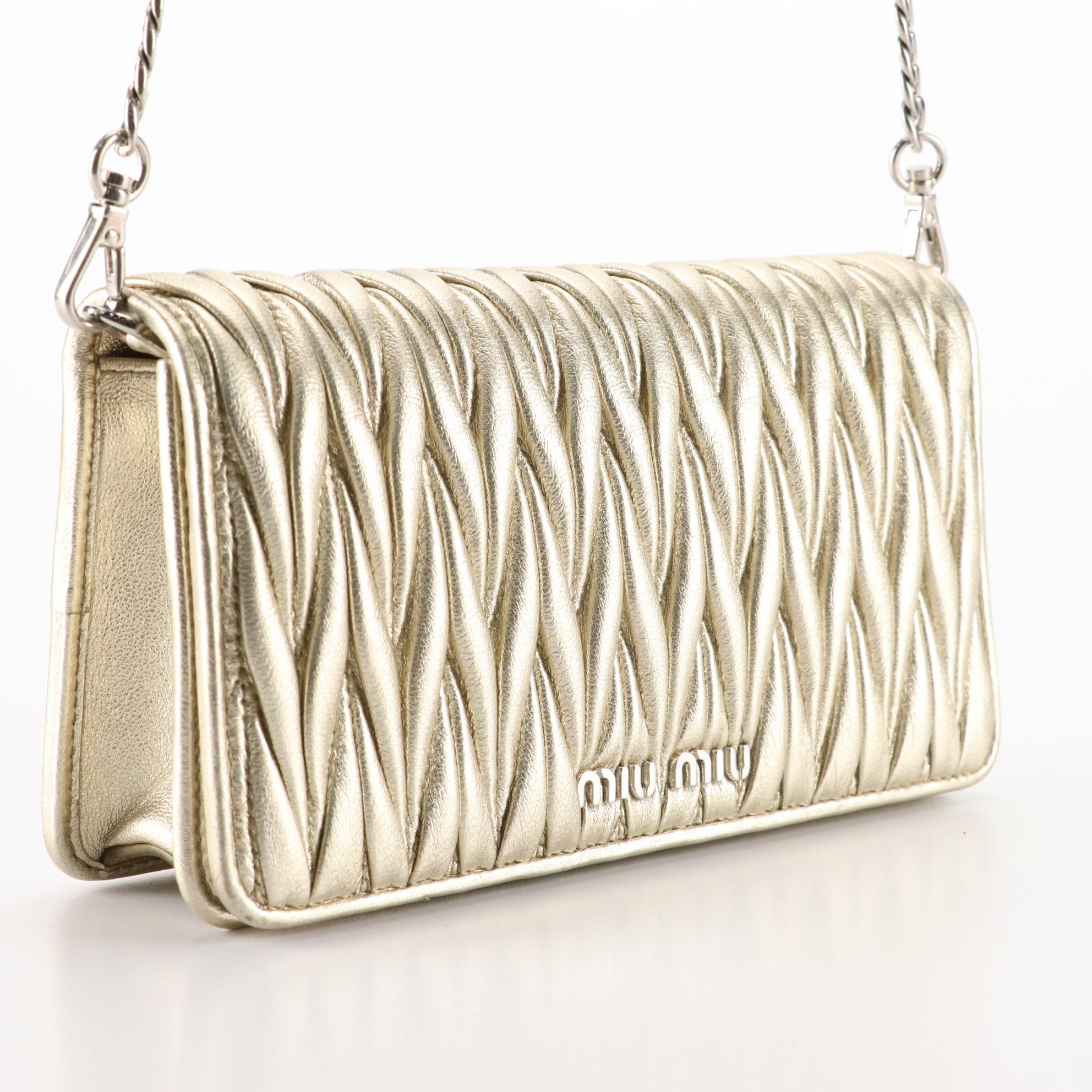 Miu Miu Crossbody Wallet on Chain in Pyrite Matelassé Leather EBTH