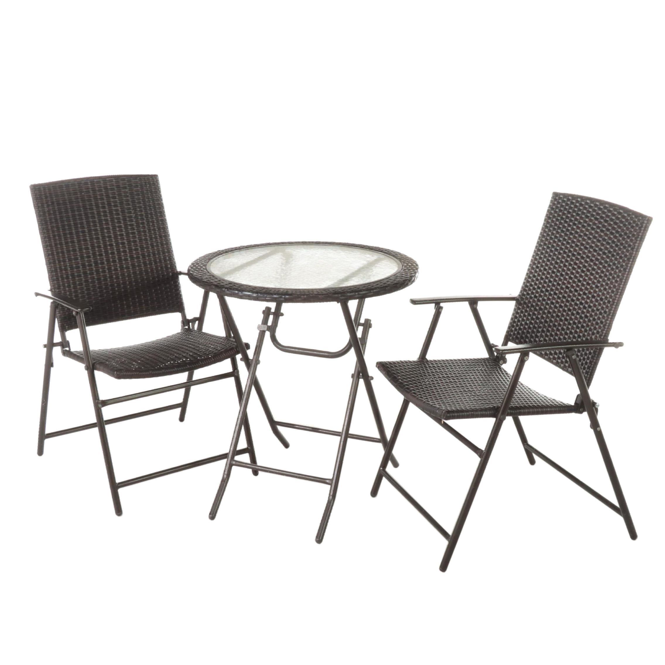 Folding Resin Wicker Patio Table and Chair Set EBTH