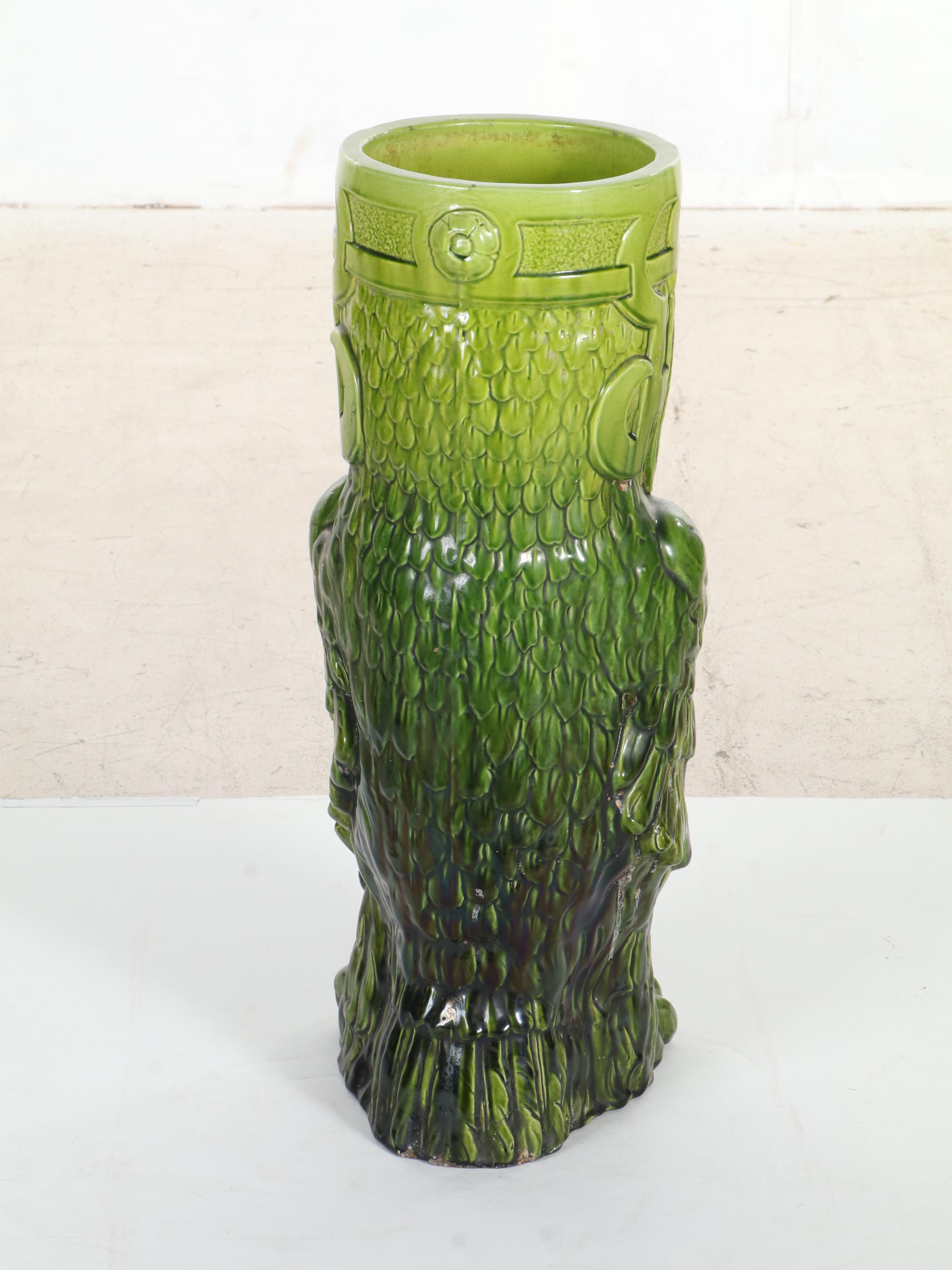 Bretby Pottery Green Glazed Figural Ceramic Owl Umbrella Stand EBTH