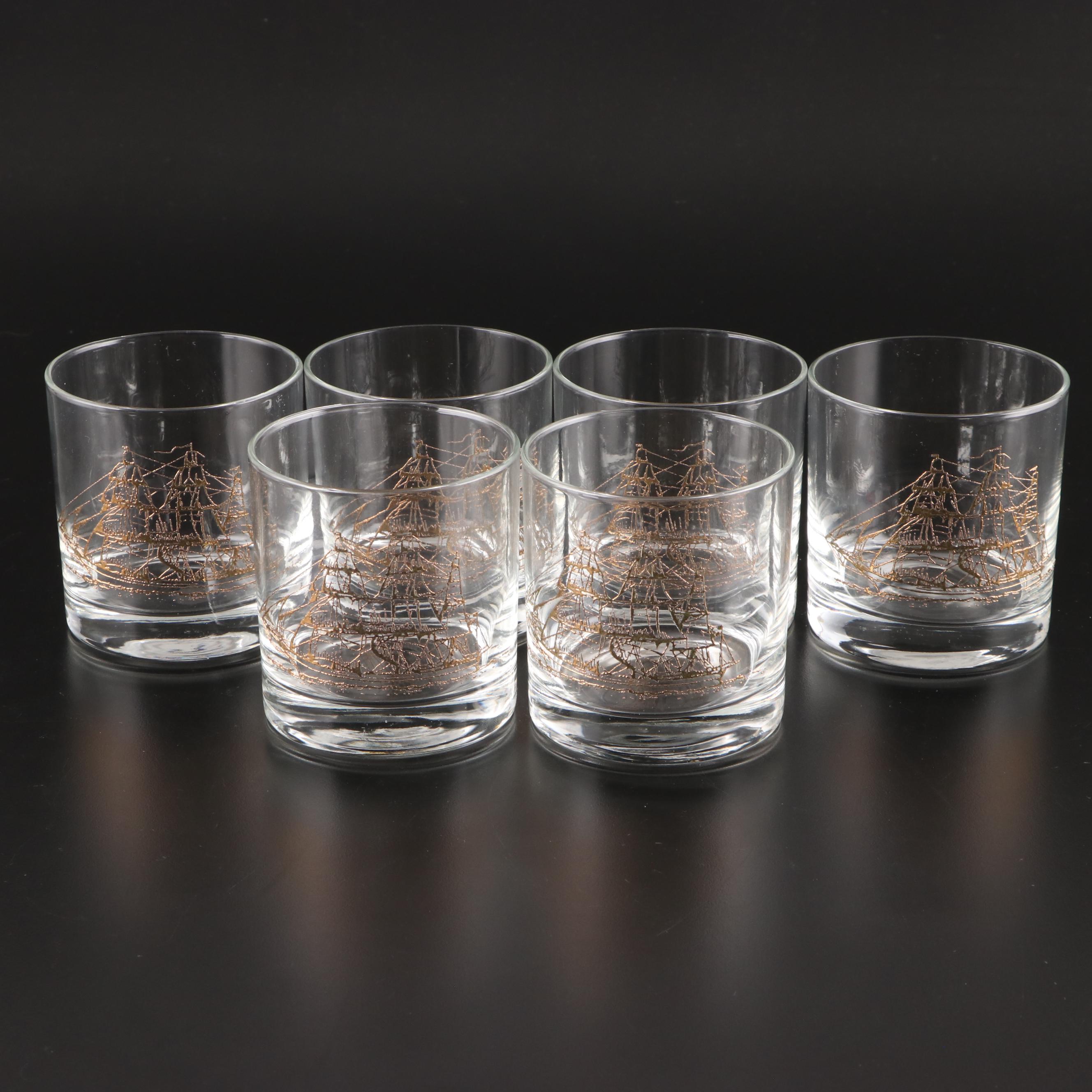 Clipper Ship Gilt Embossed Glass Drinkware with Zippo Lighter EBTH