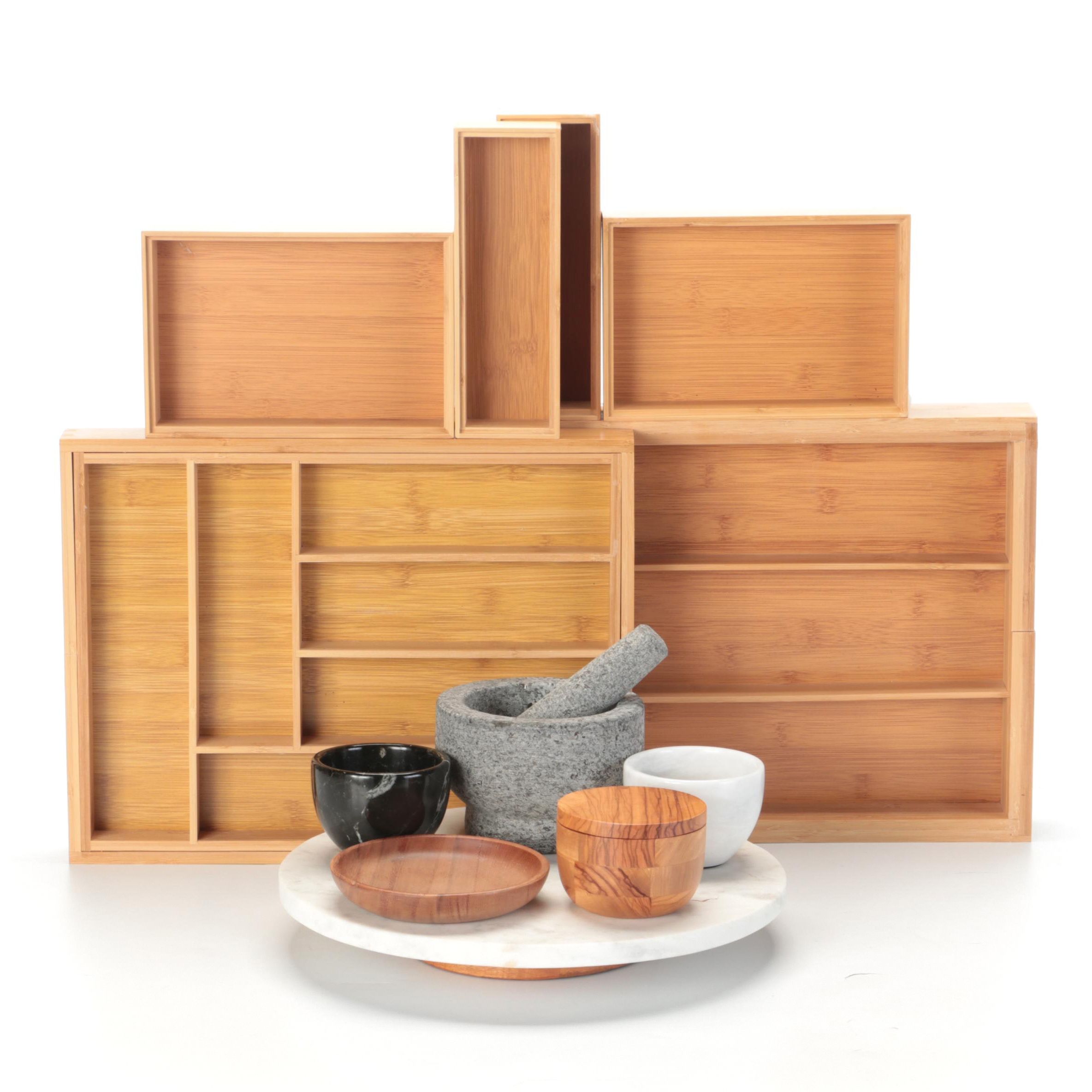 The Container Store Bamboo Utensil Holders with Other Marble Lazy Susan