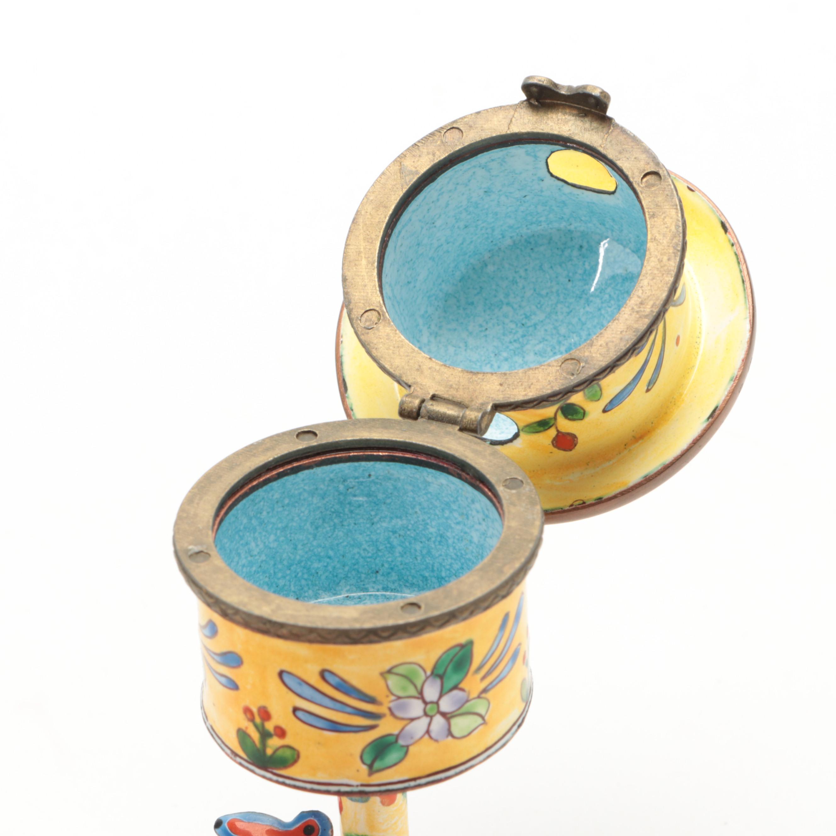 Kelvin Chen Enamel Birdhouse Trinket Box with French Porcelain Limoges Box EBTH