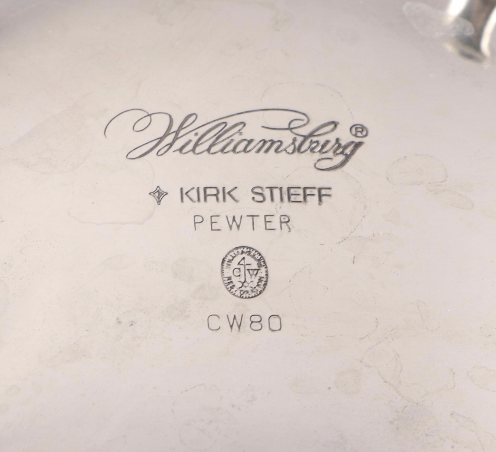 KirkStieff "Williamsburg" Pewter Coffee Pot, Teapot, Creamer and Sugar