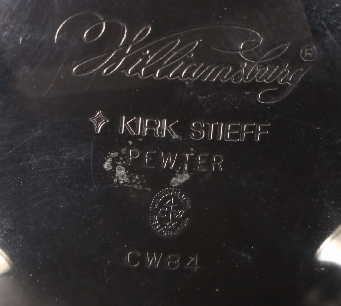 KirkStieff "Williamsburg" Pewter Coffee Pot, Teapot, Creamer and Sugar