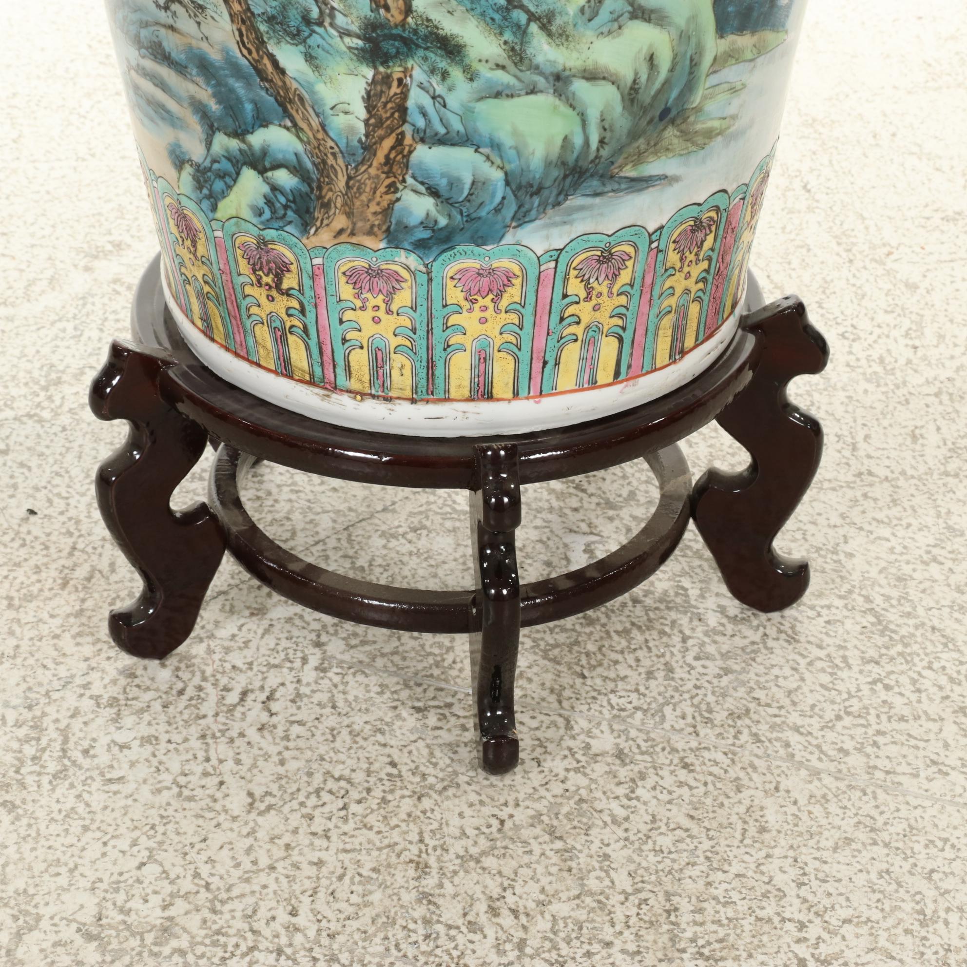 Chinese Porcelain Famille Rose Floor Vase on Stand EBTH