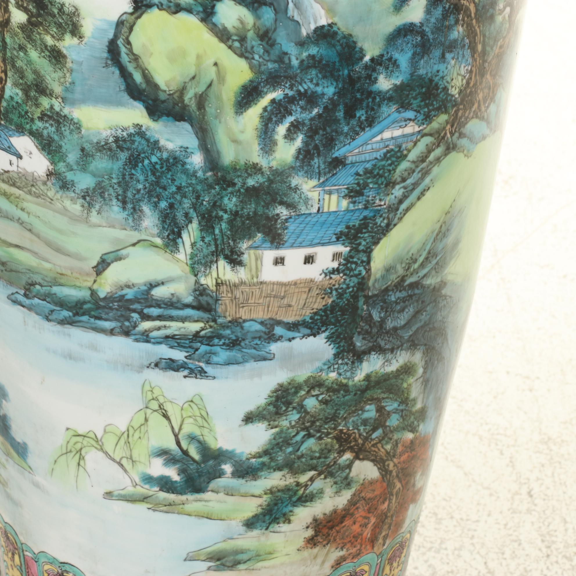 Chinese Porcelain Famille Rose Floor Vase on Stand EBTH