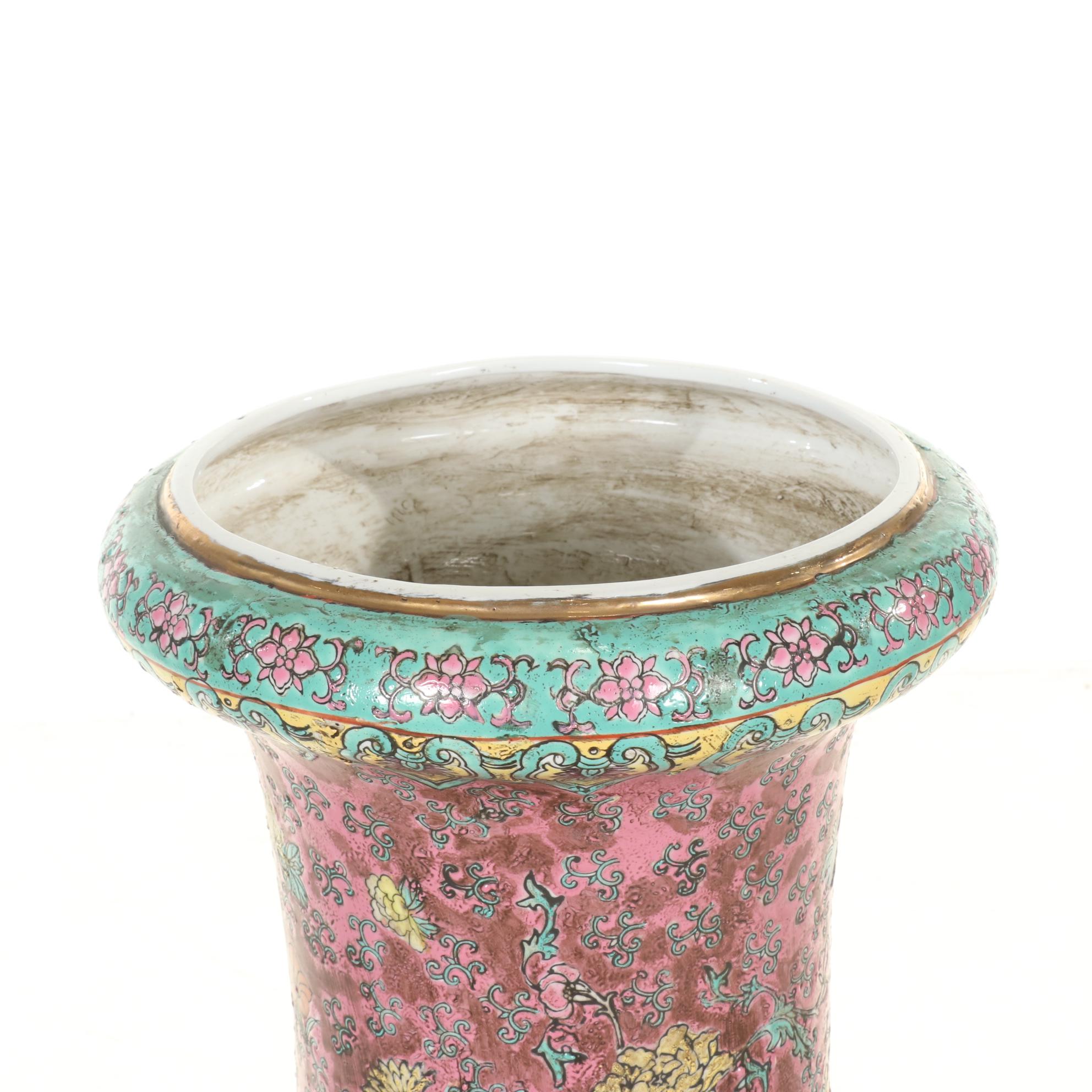 Chinese Porcelain Famille Rose Floor Vase on Stand EBTH