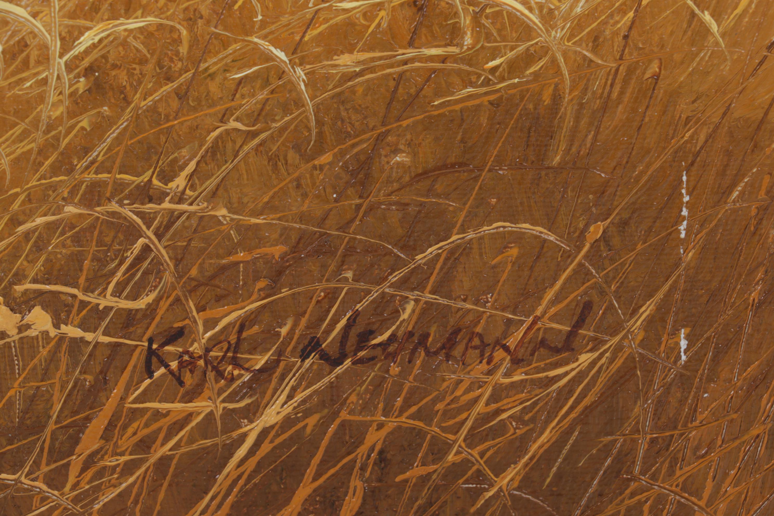 Karl Neumann Oil Painting of Barn and Silo in Overgrown Field, Late 20th Century EBTH