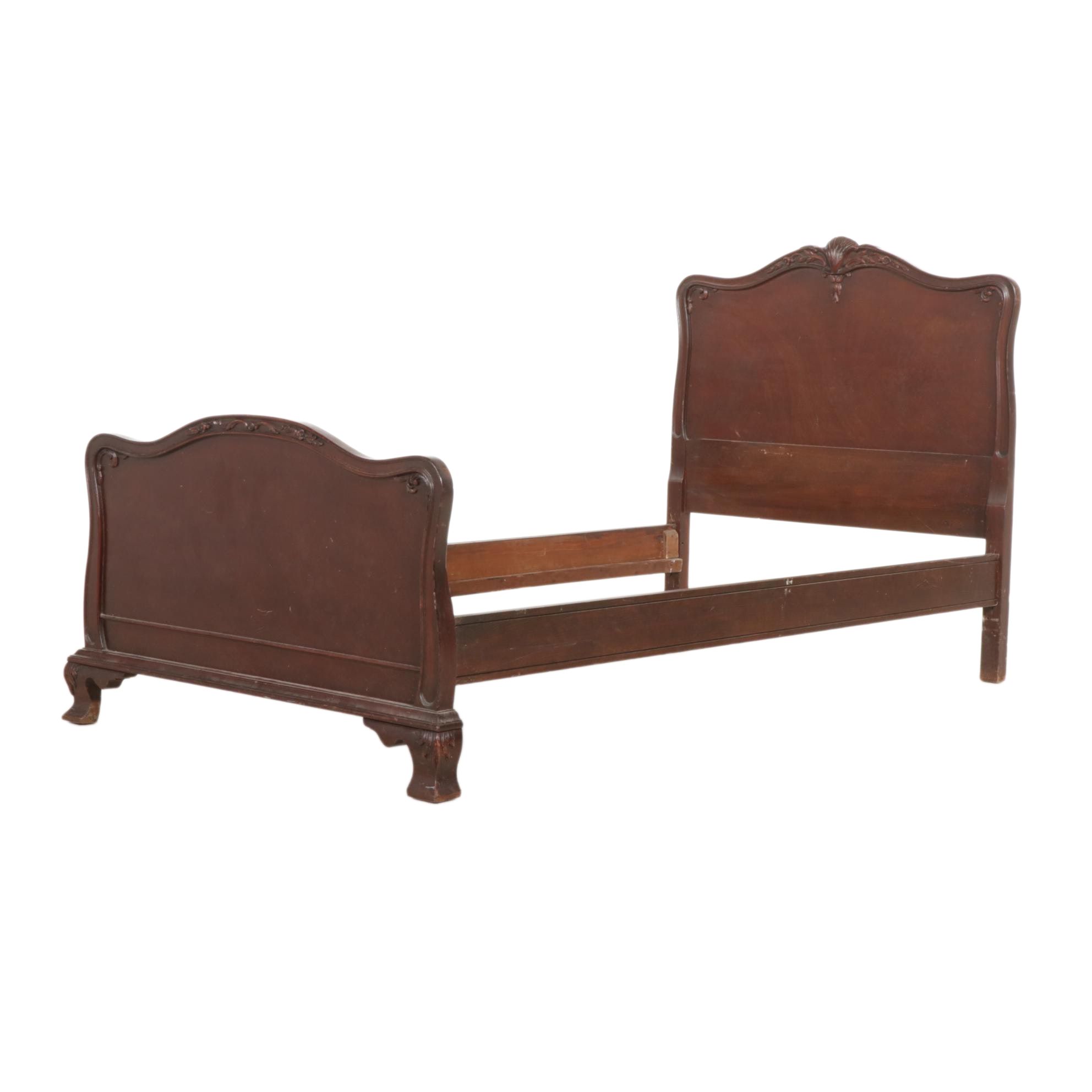 Davis Co. Rococo Style Mahogany TwinSize Bed Frame, Mid20th Century