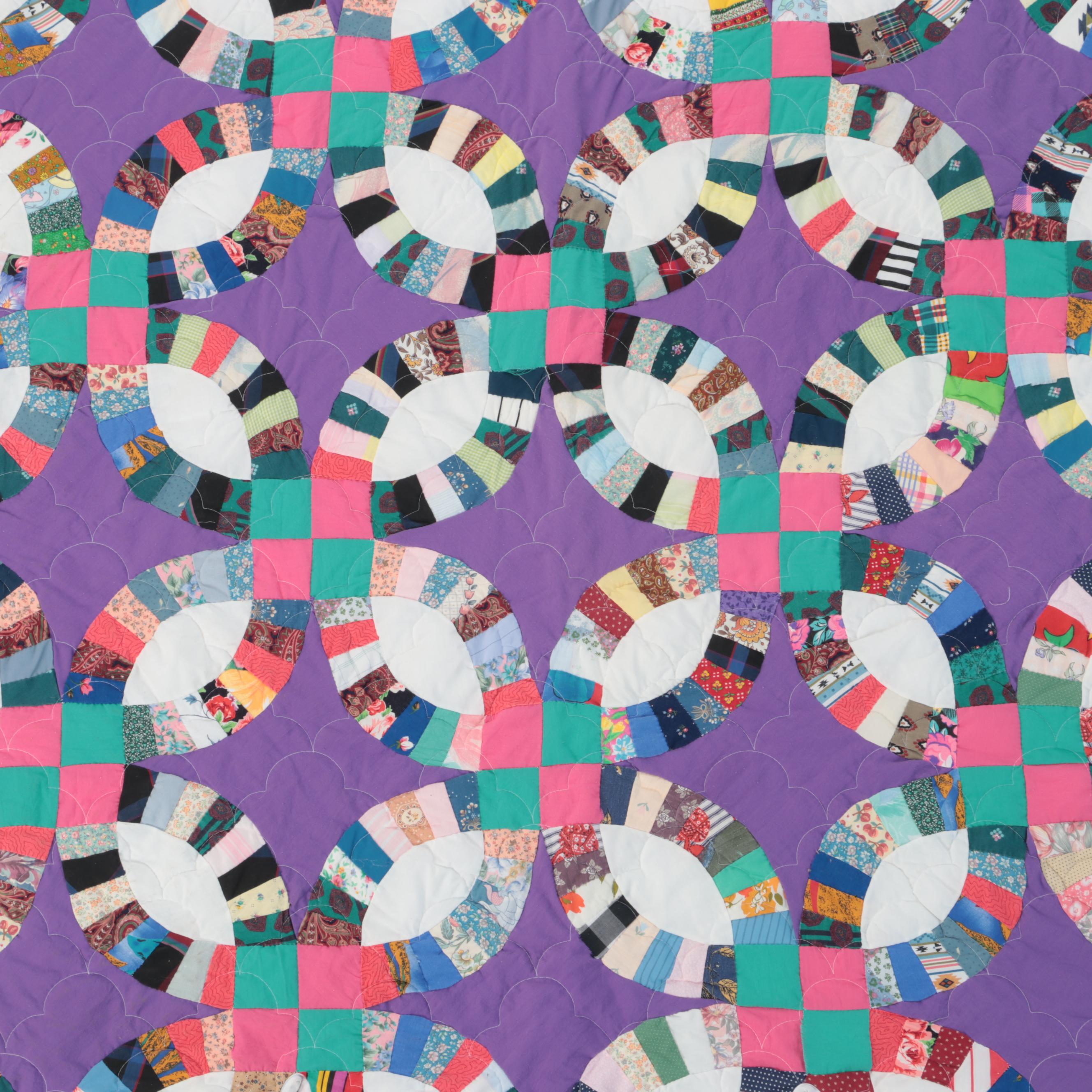 HandPieced "Double Wedding Ring" King Sized Cotton Quilt EBTH