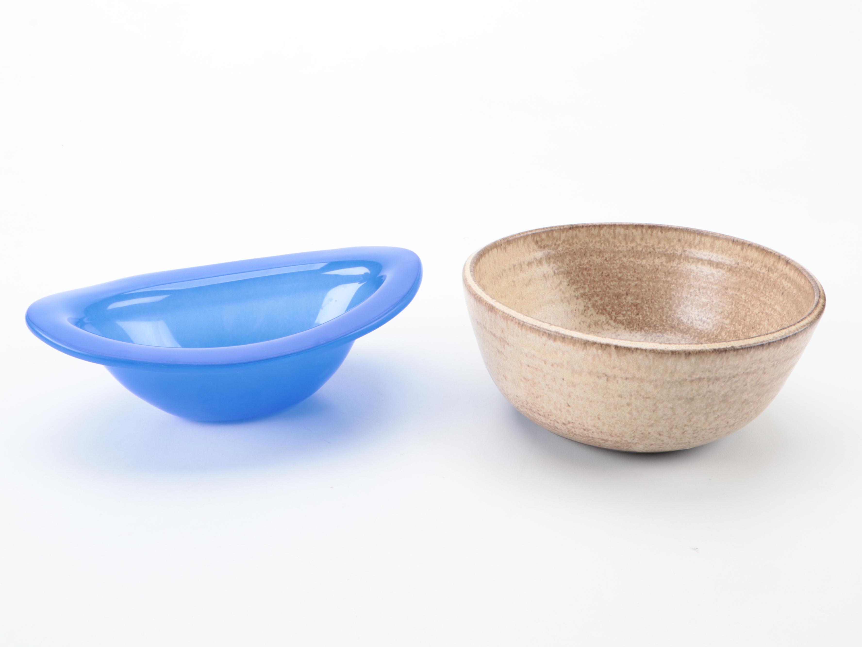 Art Glass Oval Bowl with Ceramic Vase and More EBTH