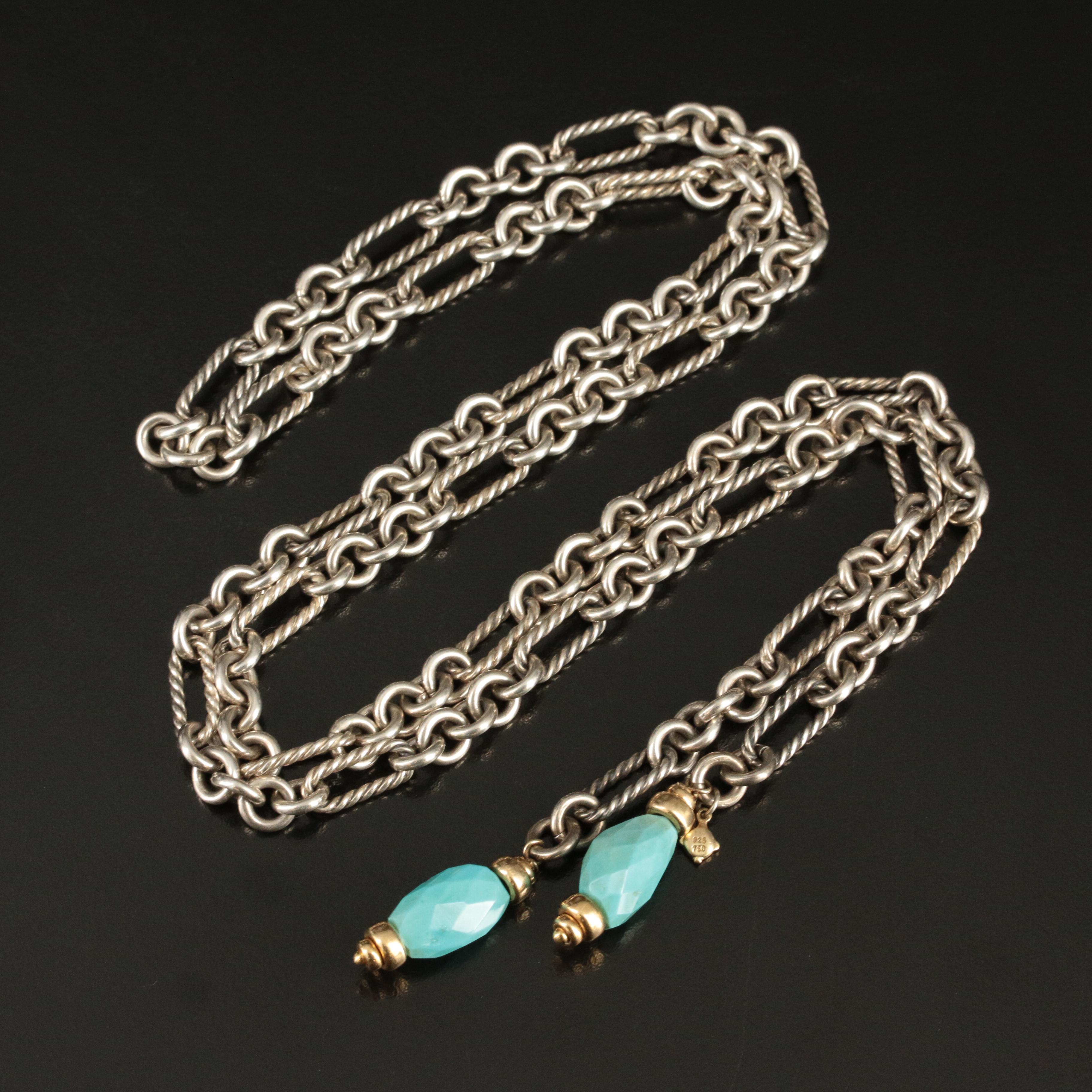 David Yurman Sterling Turquoise Beaded Figaro Lariat Necklace with 18K