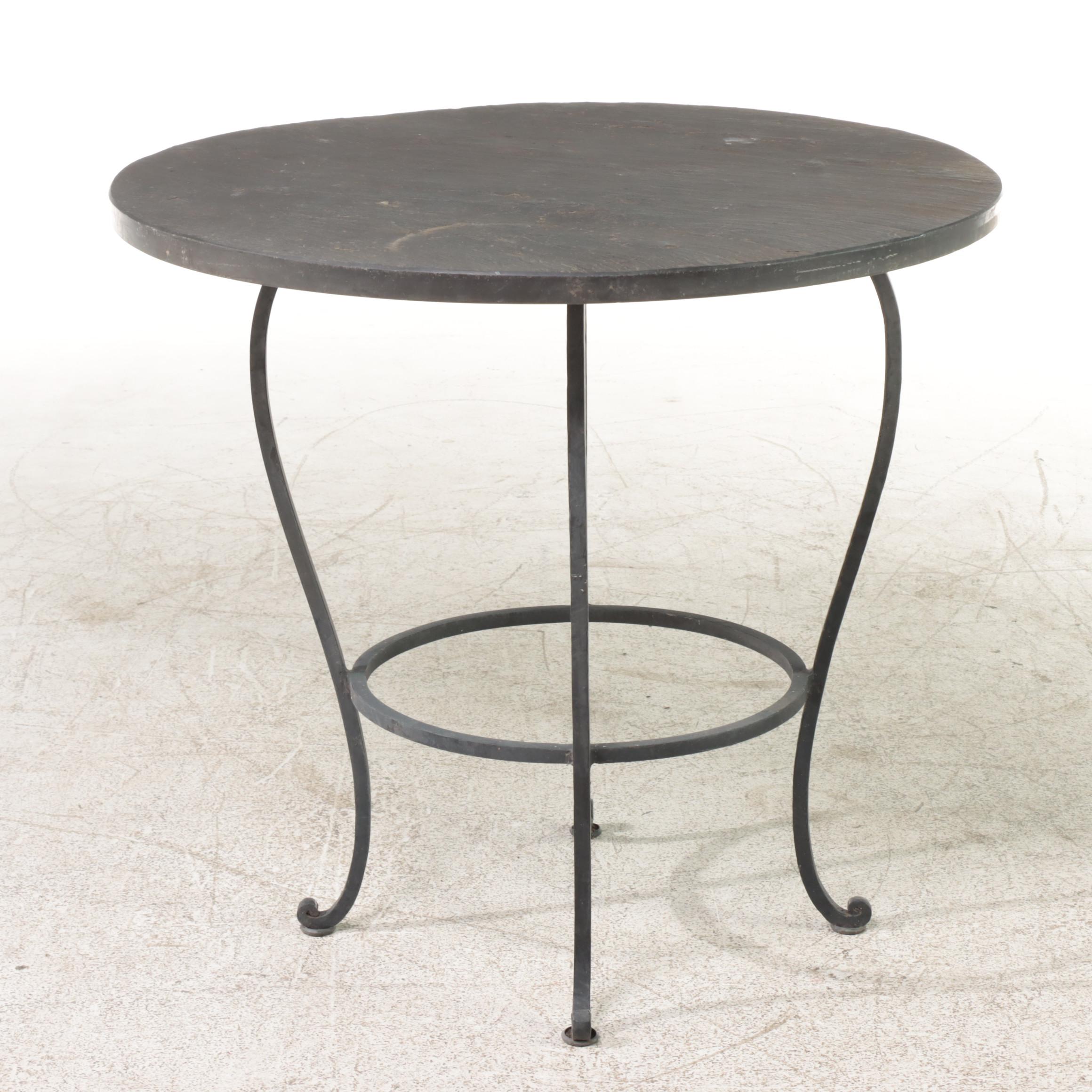 Iron and Slate Top Patio Side Table EBTH