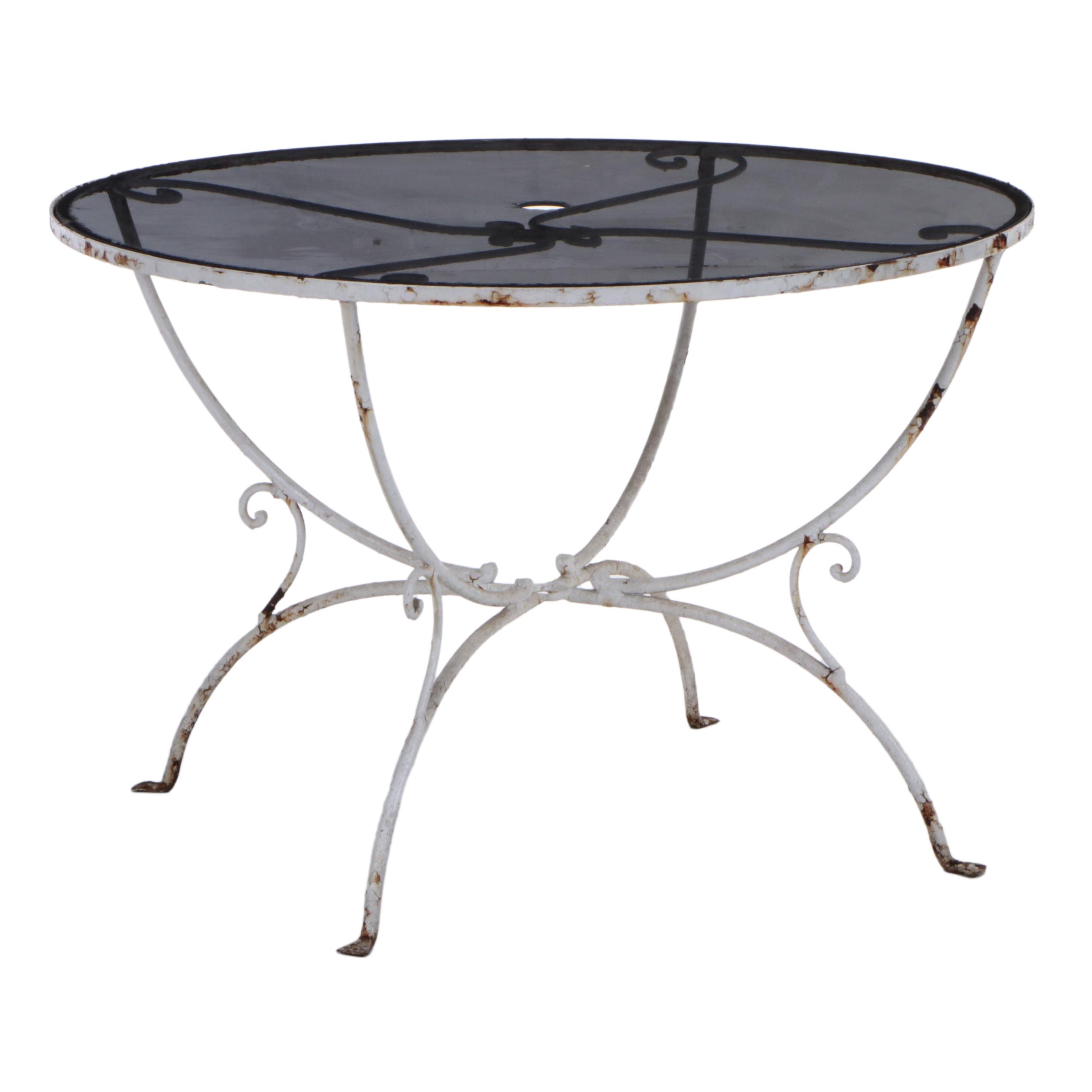 WhitePainted Iron and Smoked Glass Patio Dining Table, Mid20th