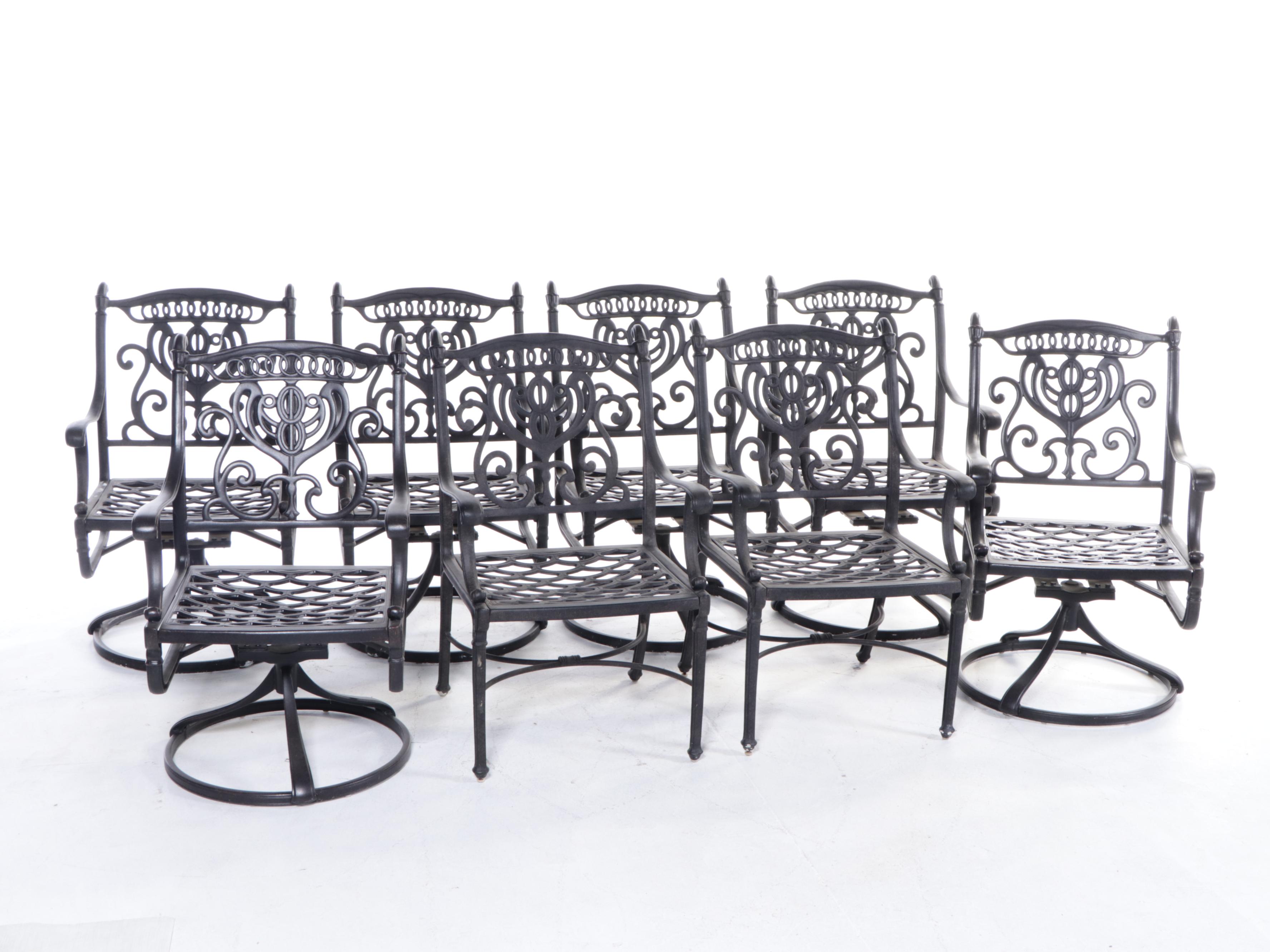 Cast Aluminum Patio Dining Set with Ballard Designs Umbrella | EBTH