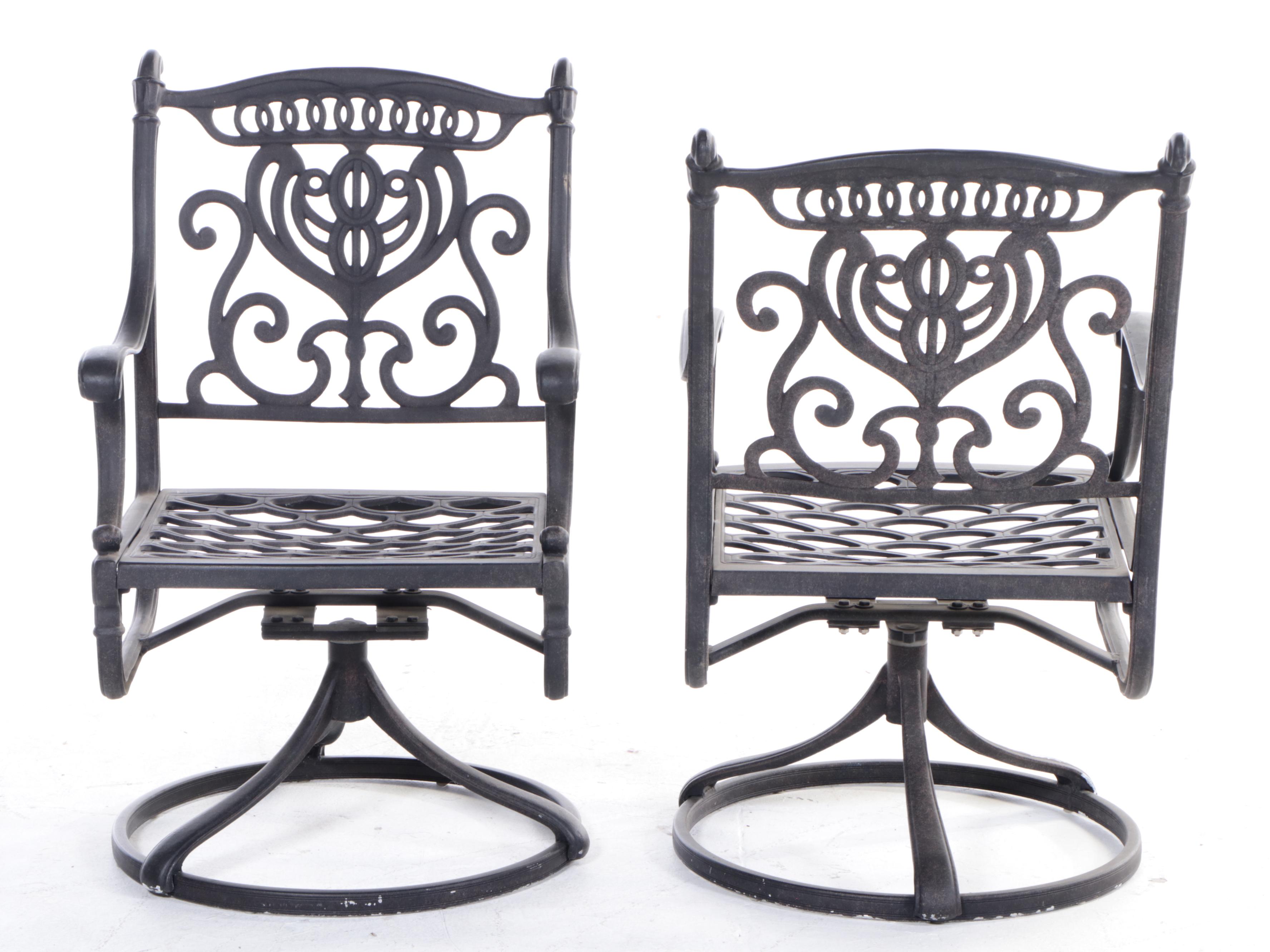 Cast Aluminum Patio Dining Set with Ballard Designs Umbrella | EBTH