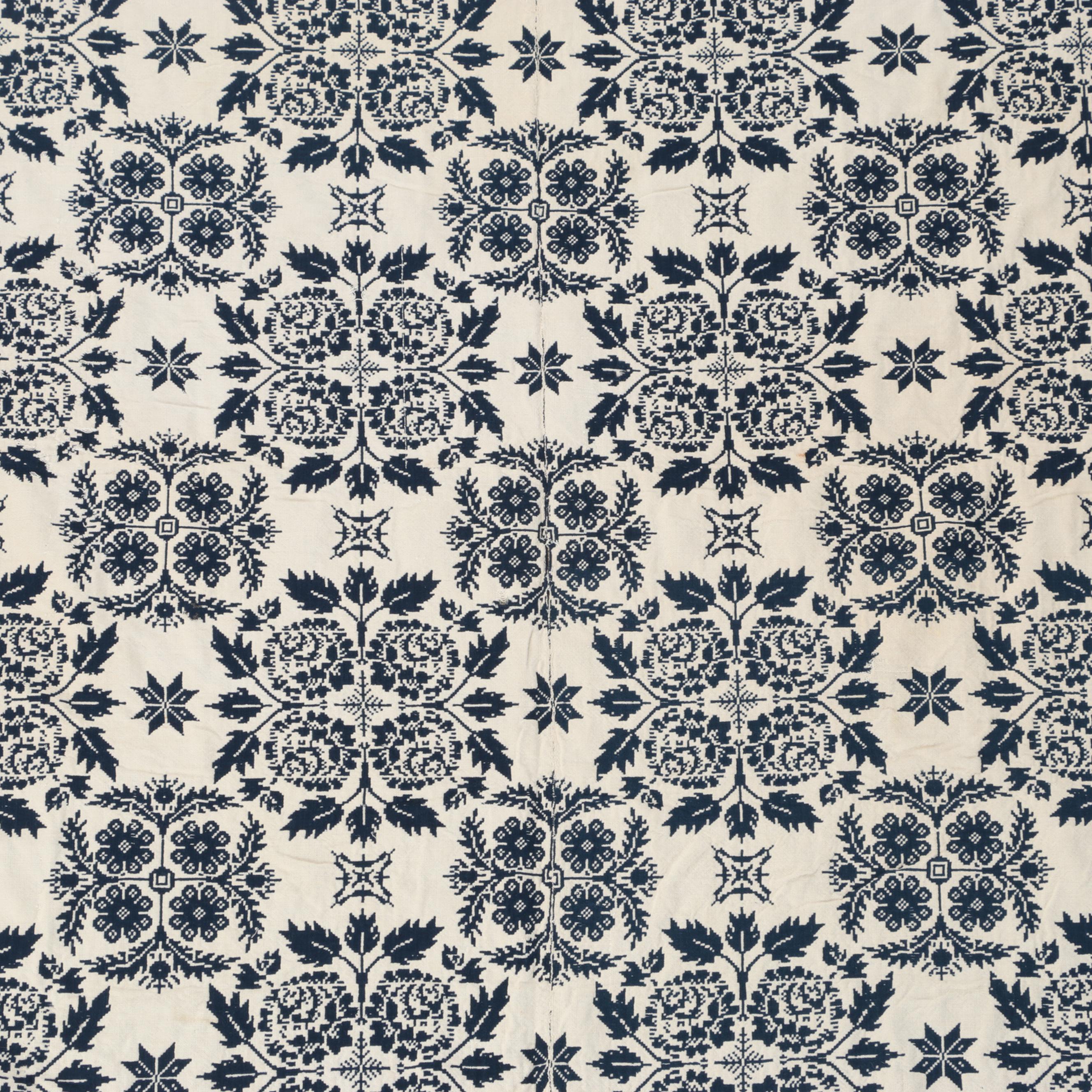 American Blue and White Woven Coverlet, 1840 EBTH