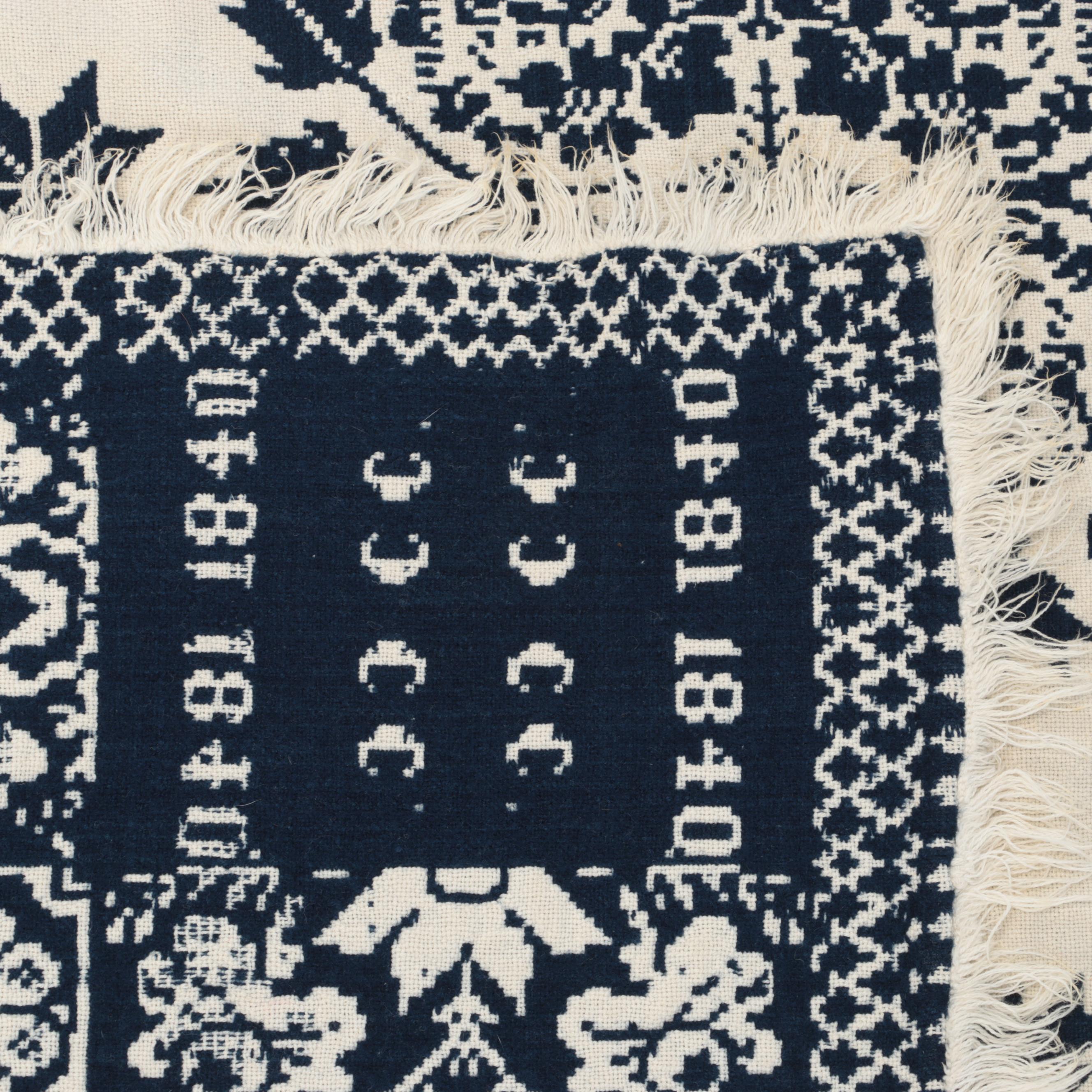 American Blue and White Woven Coverlet, 1840 EBTH