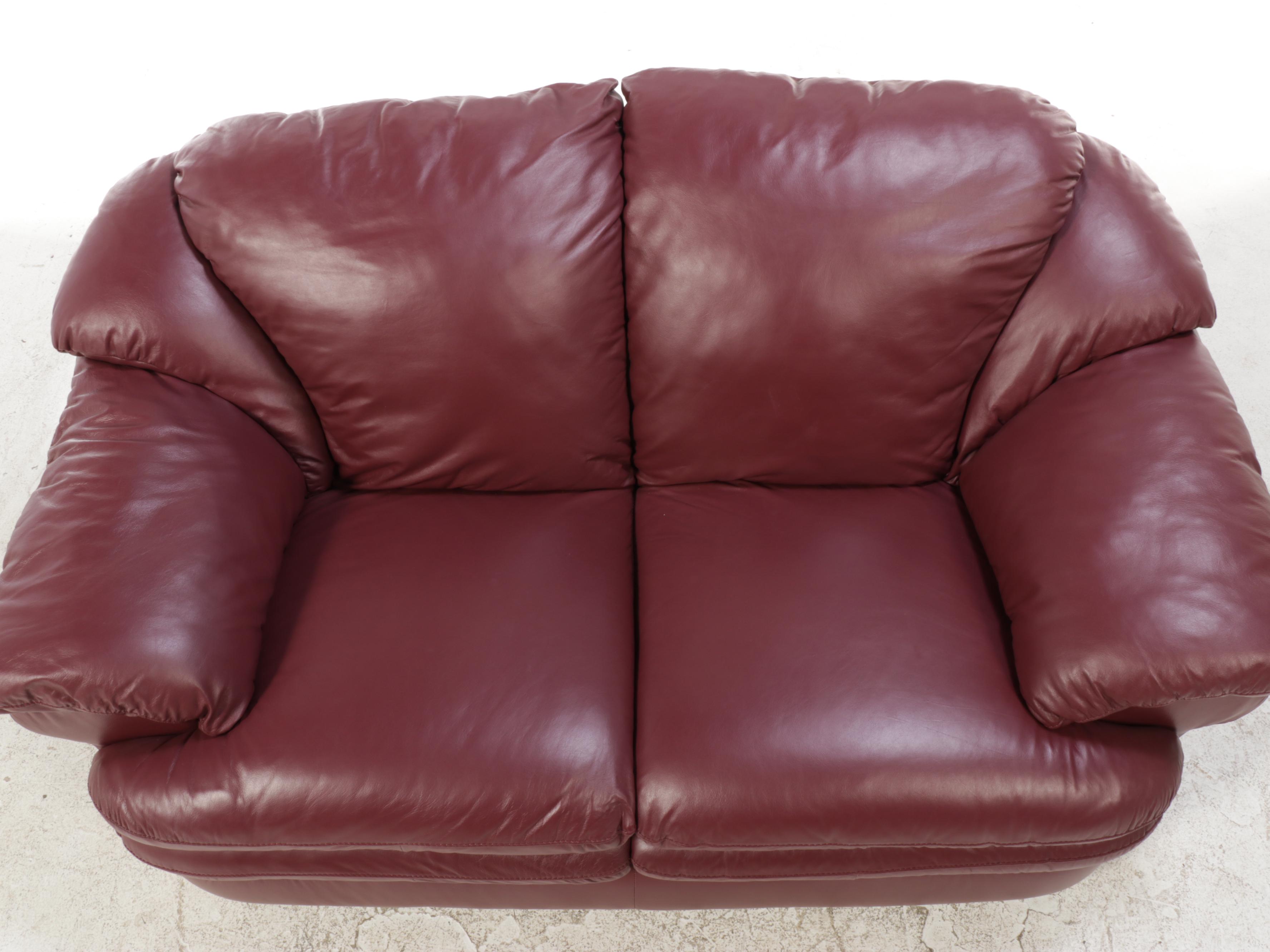 Italian Leather Overstuffed Loveseat with Ottoman EBTH
