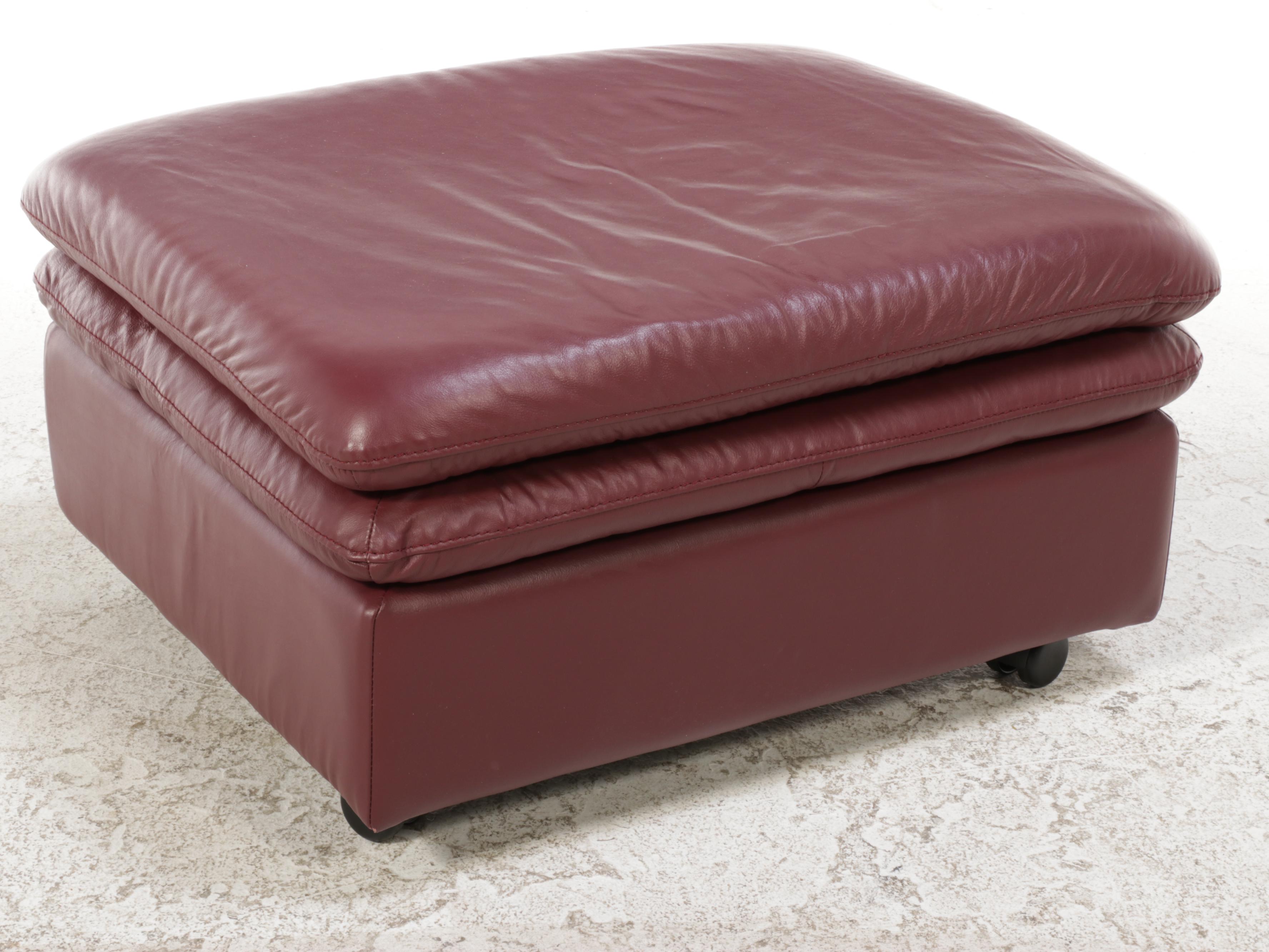 Italian Leather Overstuffed Loveseat with Ottoman EBTH